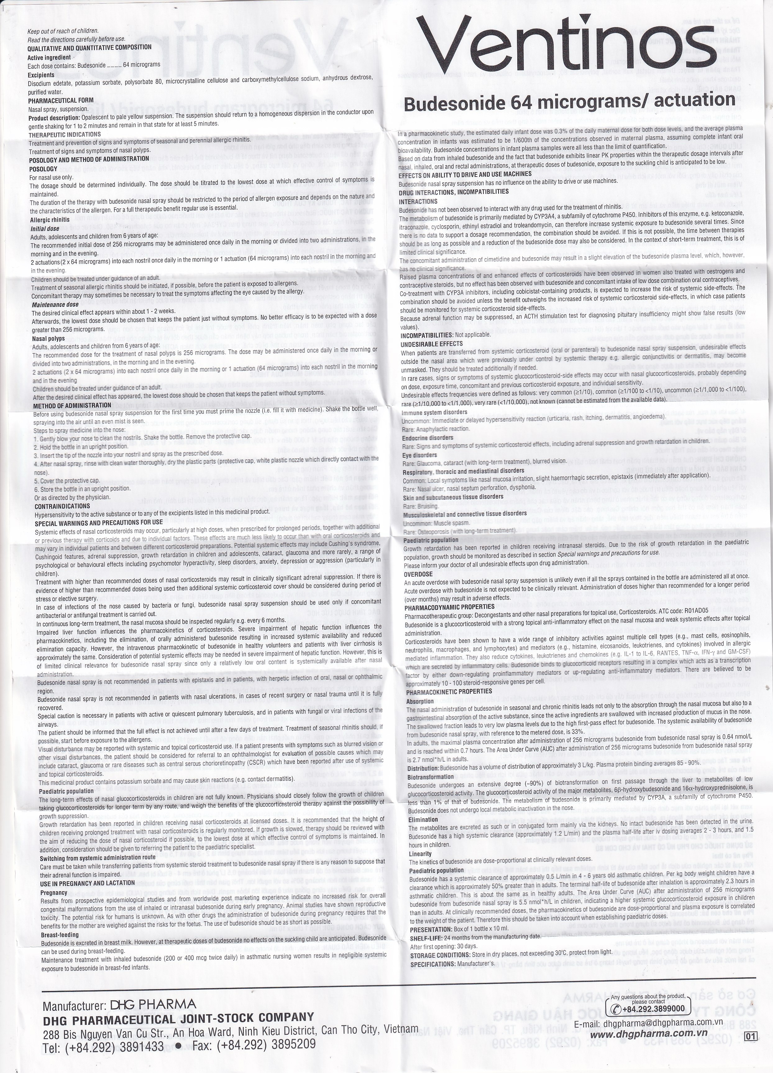 Thuốc Ventinos 64mcg DHG điều trị và phòng ngừa các dấu hiệu và triệu chứng của viêm mũi dị ứng (10ml)