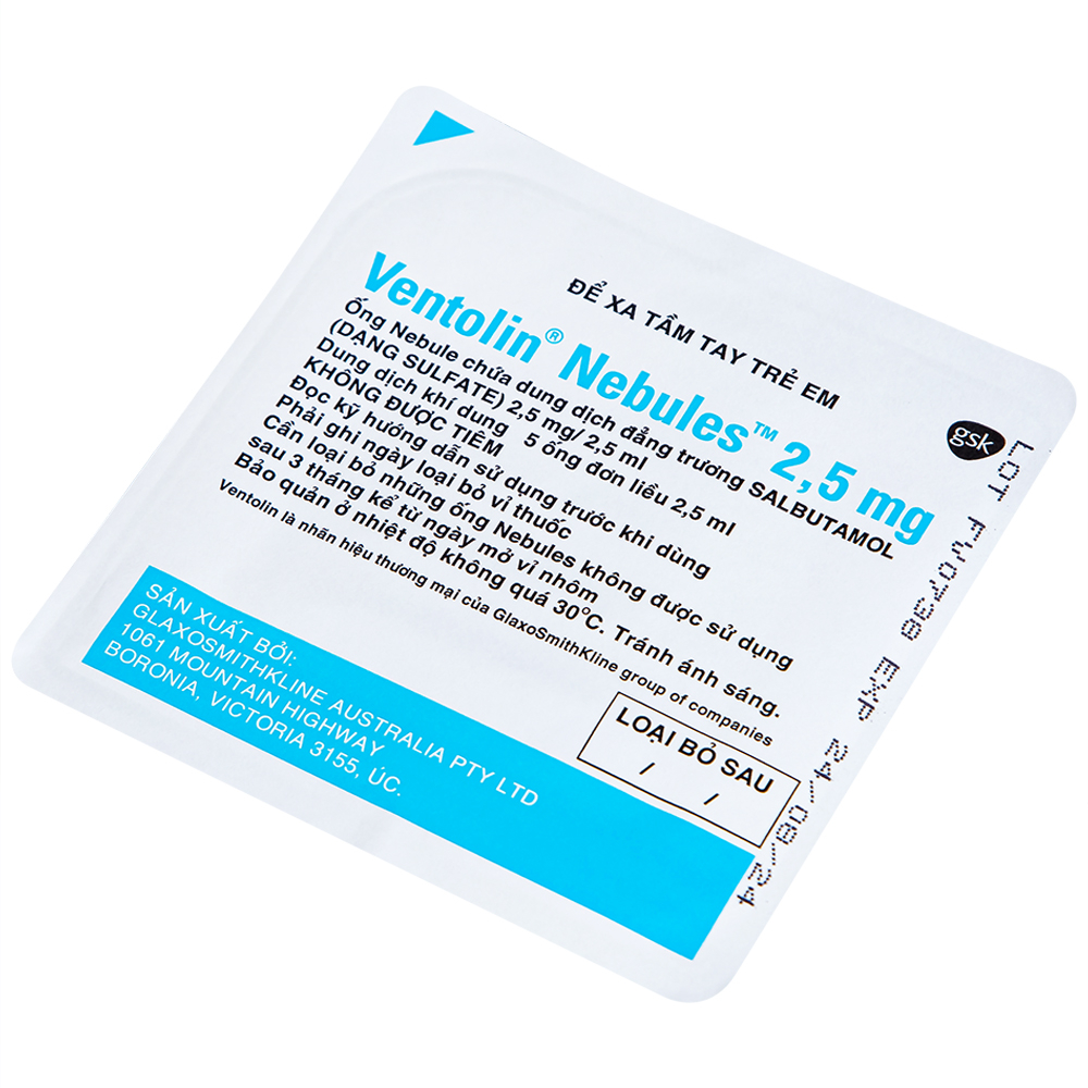 Dung dịch khí dung Ventolin Nebules 2.5mg GSK điều trị, ngăn ngừa co thắt phế quản (6 vỉ x 5 ống)