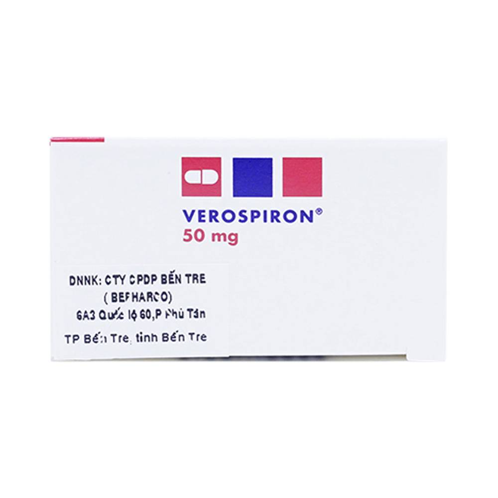 Thuốc Verospiron 50mg Gedeon điều trị tăng huyết áp, phù do tim gan thận, cường aldosterone và hạ kali (3 vỉ x 10 viên)