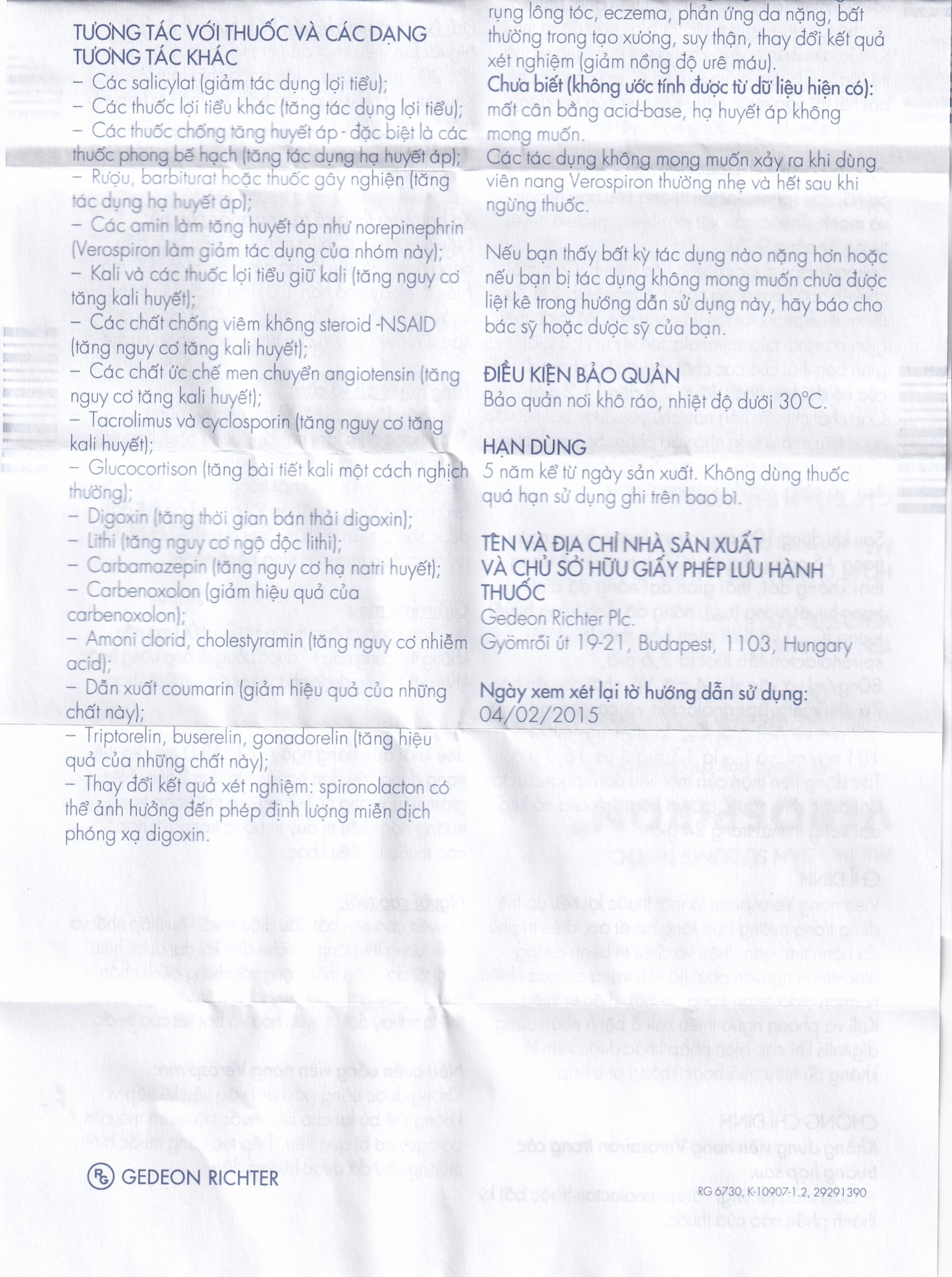 Thuốc Verospiron 50mg Gedeon điều trị tăng huyết áp, phù do tim gan thận, cường aldosterone và hạ kali (3 vỉ x 10 viên)