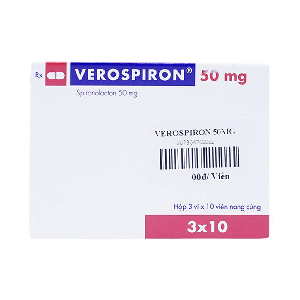 Thuốc Verospiron 50mg Gedeon điều trị tăng huyết áp, phù do tim gan thận, cường aldosterone và hạ kali (3 vỉ x 10 viên)