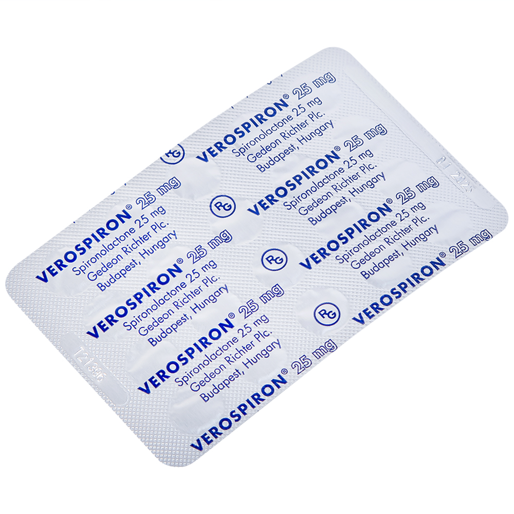 Thuốc Verospiron 25mg Gedeon điều trị phù, tăng huyết áp, cường aldosterone tiên phát và giảm kali huyết (1 vỉ x 20 viên)