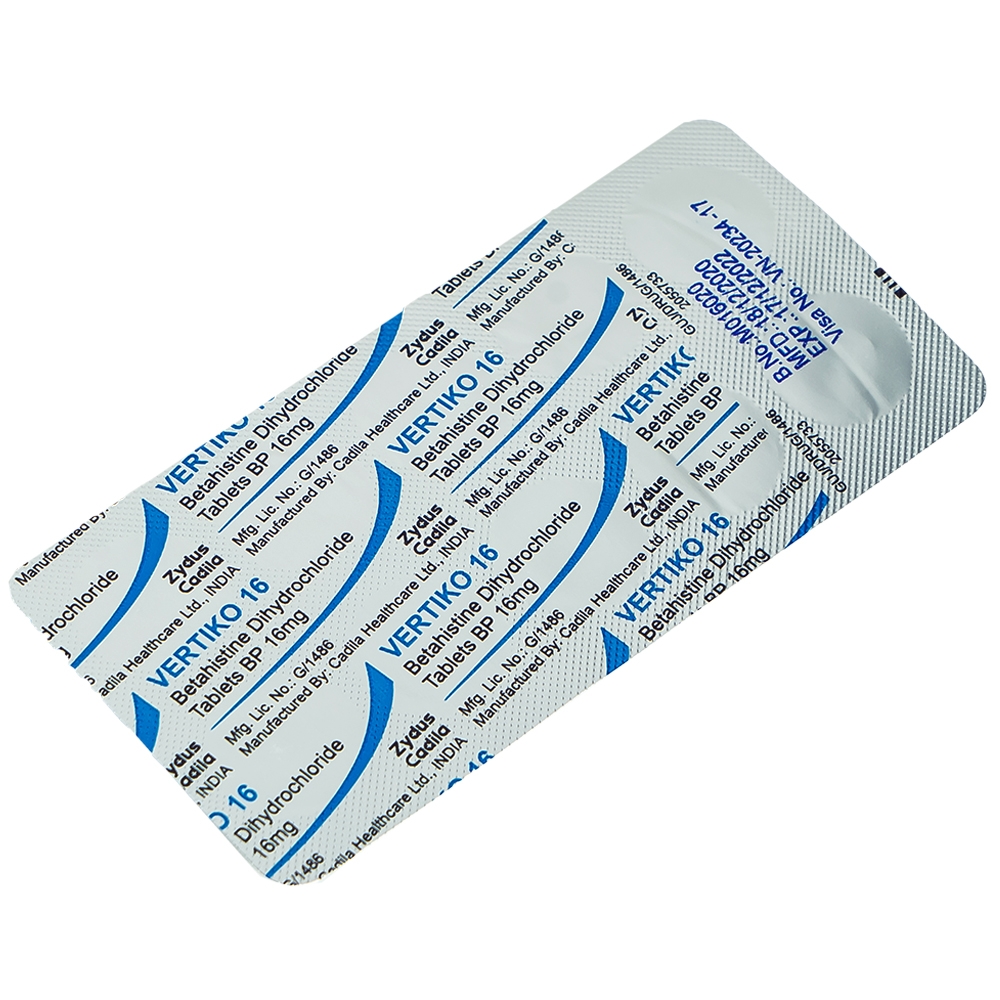 Thuốc Vertiko 16 Cadila điều trị chóng mặt, suy giảm thính giác (10 vỉ x 10 viên)