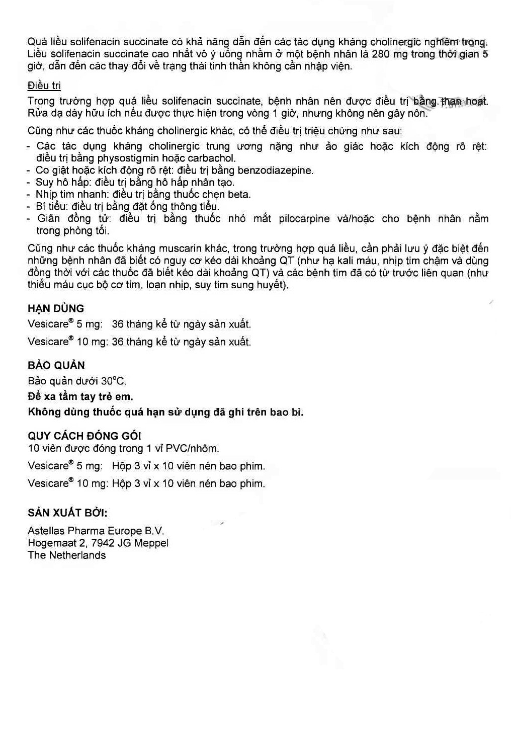 Thuốc Vesicare 5mg Astellas điều trị triệu chứng tiểu không tự chủ (3 vỉ x 10 viên)