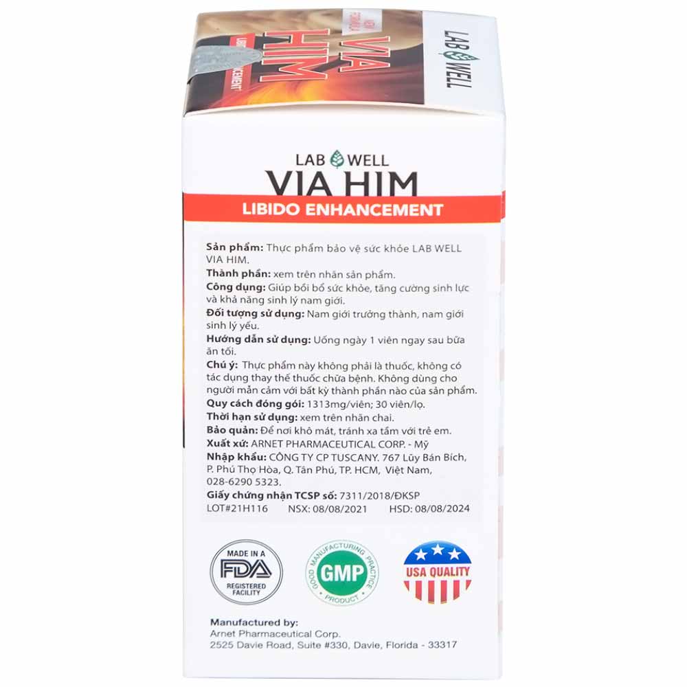 Viên uống giúp tăng cường sinh lực và khả năng sinh lý nam Via Him Lab Well (30 viên)