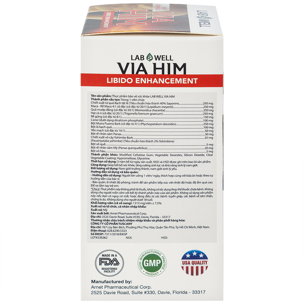 Viên uống giúp tăng cường sinh lực và khả năng sinh lý nam Via Him Lab Well (30 viên)