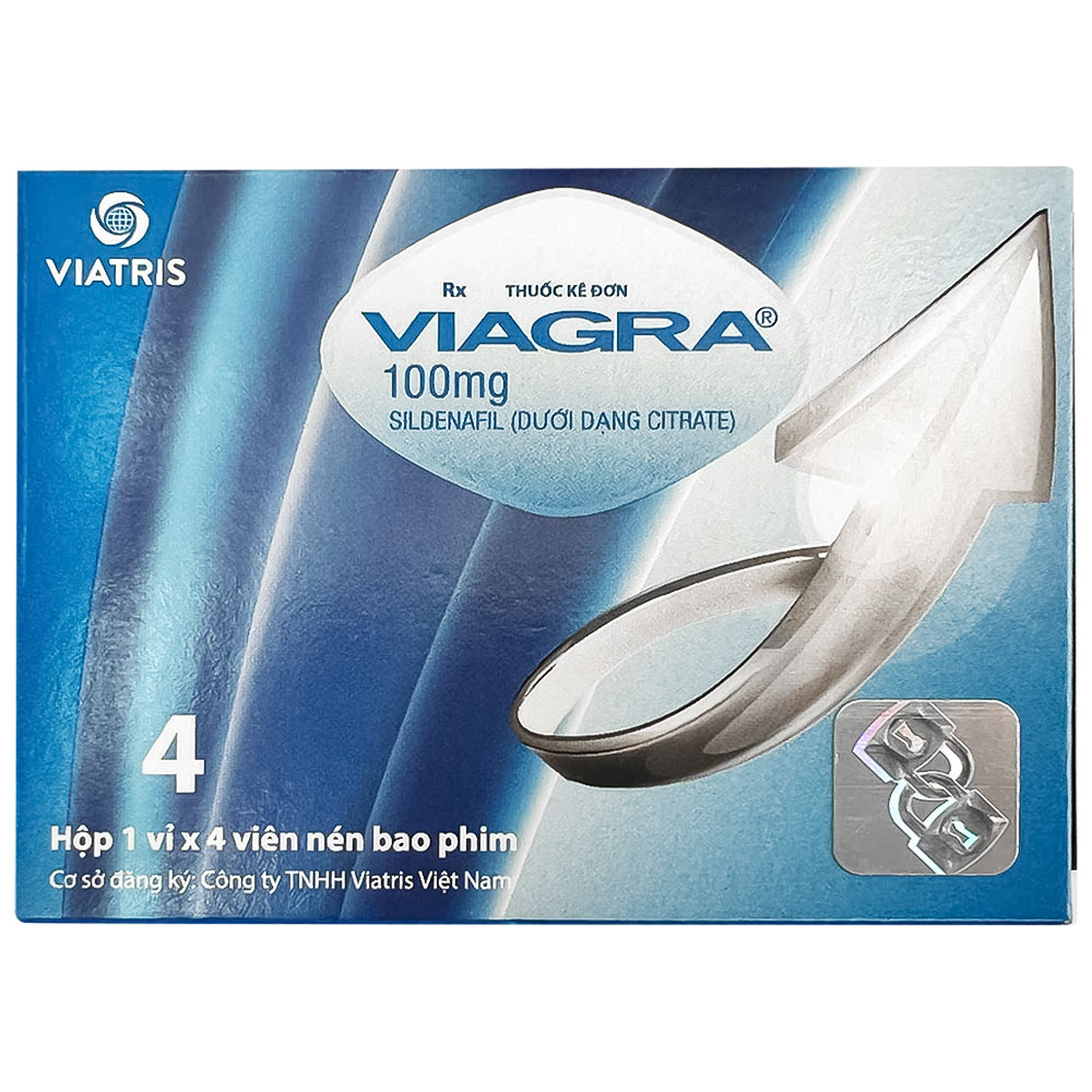 Thuốc Viagra 100mg Viatris điều trị rối loạn cương dương (1 vỉ x 4 viên)