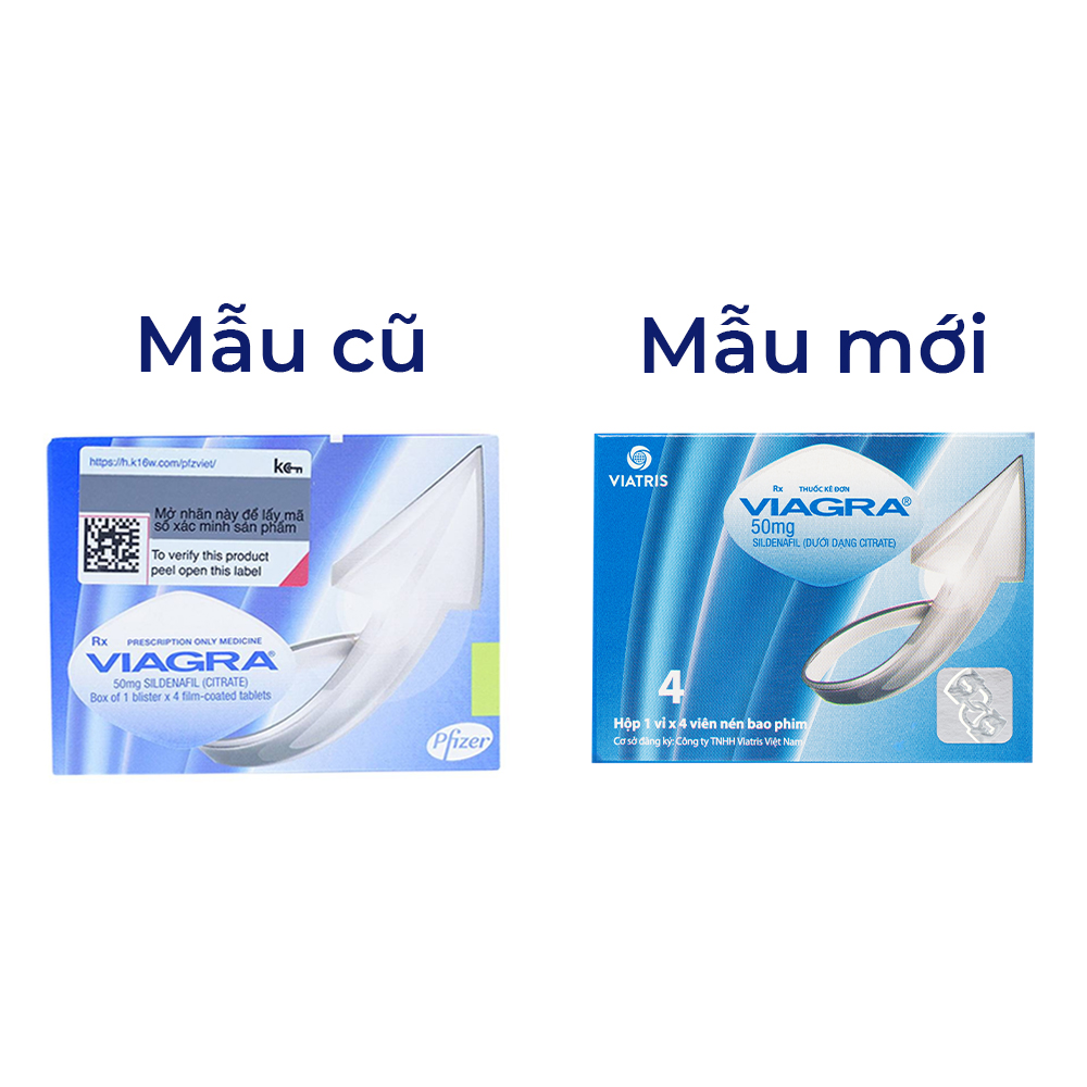 Thuốc Viagra 50mg Viatris điều trị rối loạn cương dương (1 vỉ x 4 viên)
