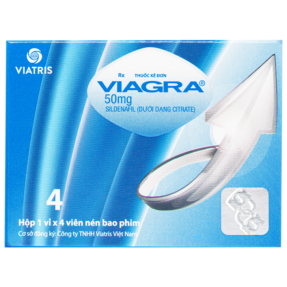 Thuốc Viagra 50mg Viatris điều trị rối loạn cương dương (1 vỉ x 4 viên)