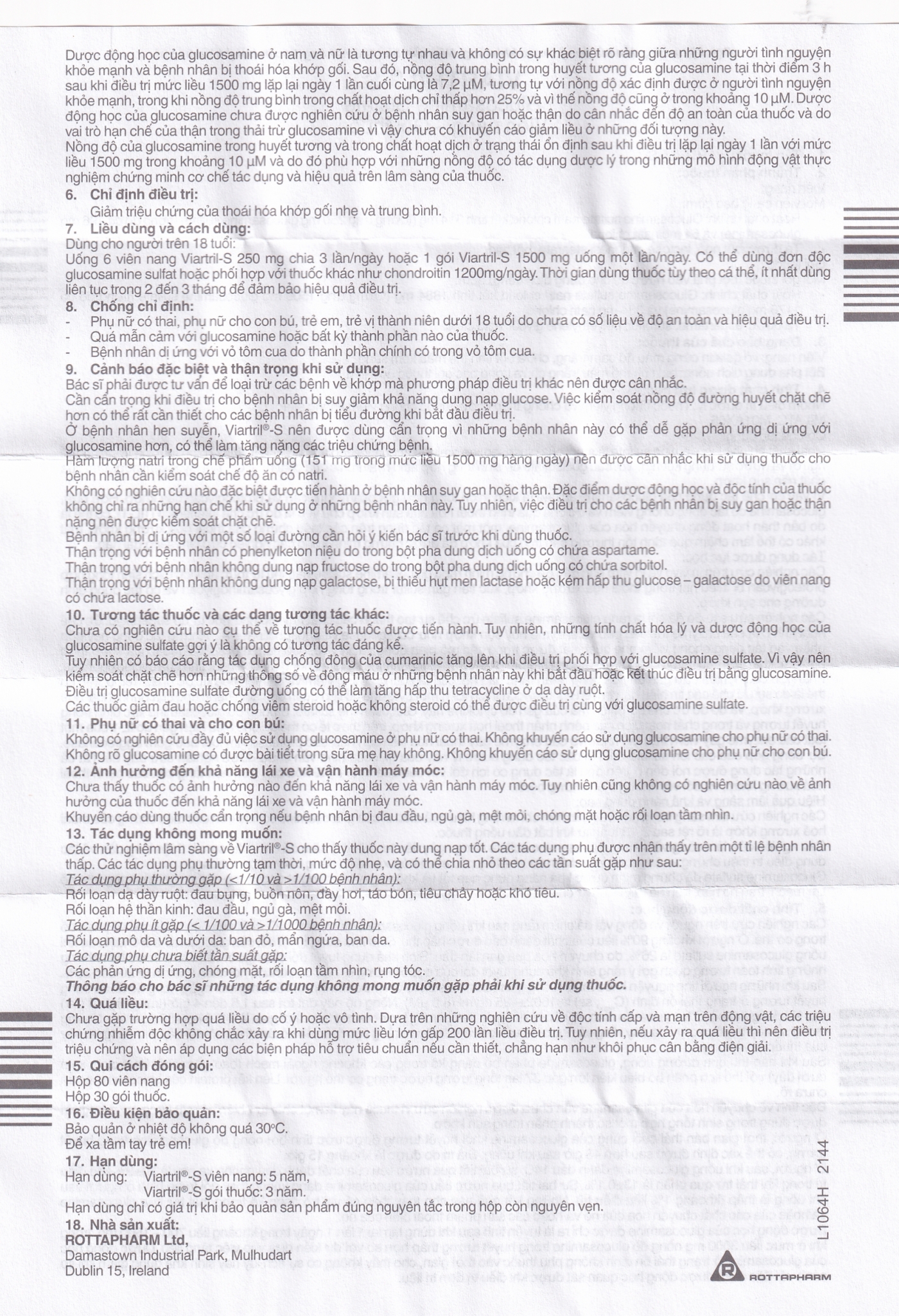 Thuốc Viartril-S 250mg Rottapharm giảm triệu chứng thoái hóa khớp (80 viên)