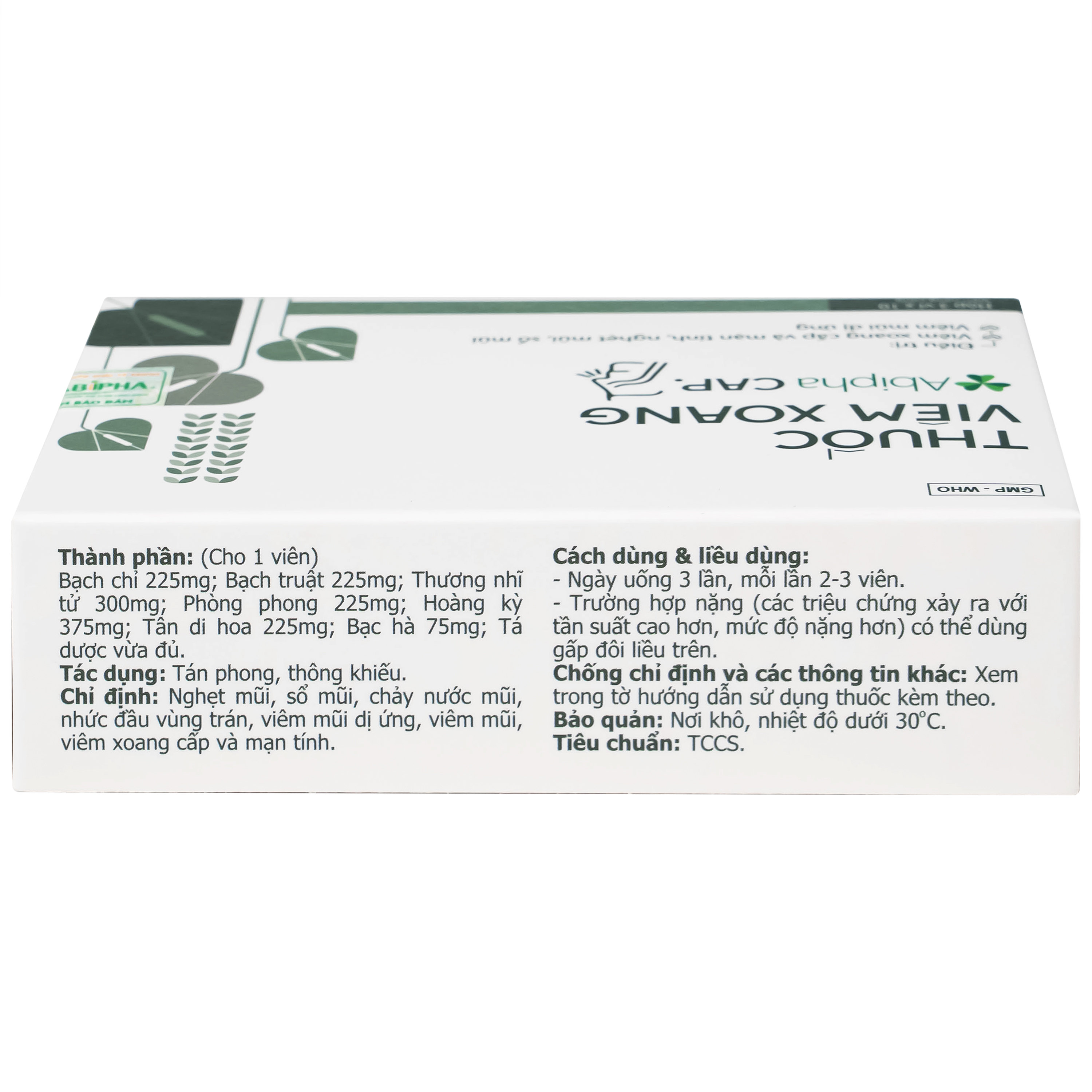 Thuốc viêm xoang Abipha Cap điều trị viêm xoang, nghẹt mũi, sổ mũi, viêm mũi dị ứng (3 vỉ x 10 viên)