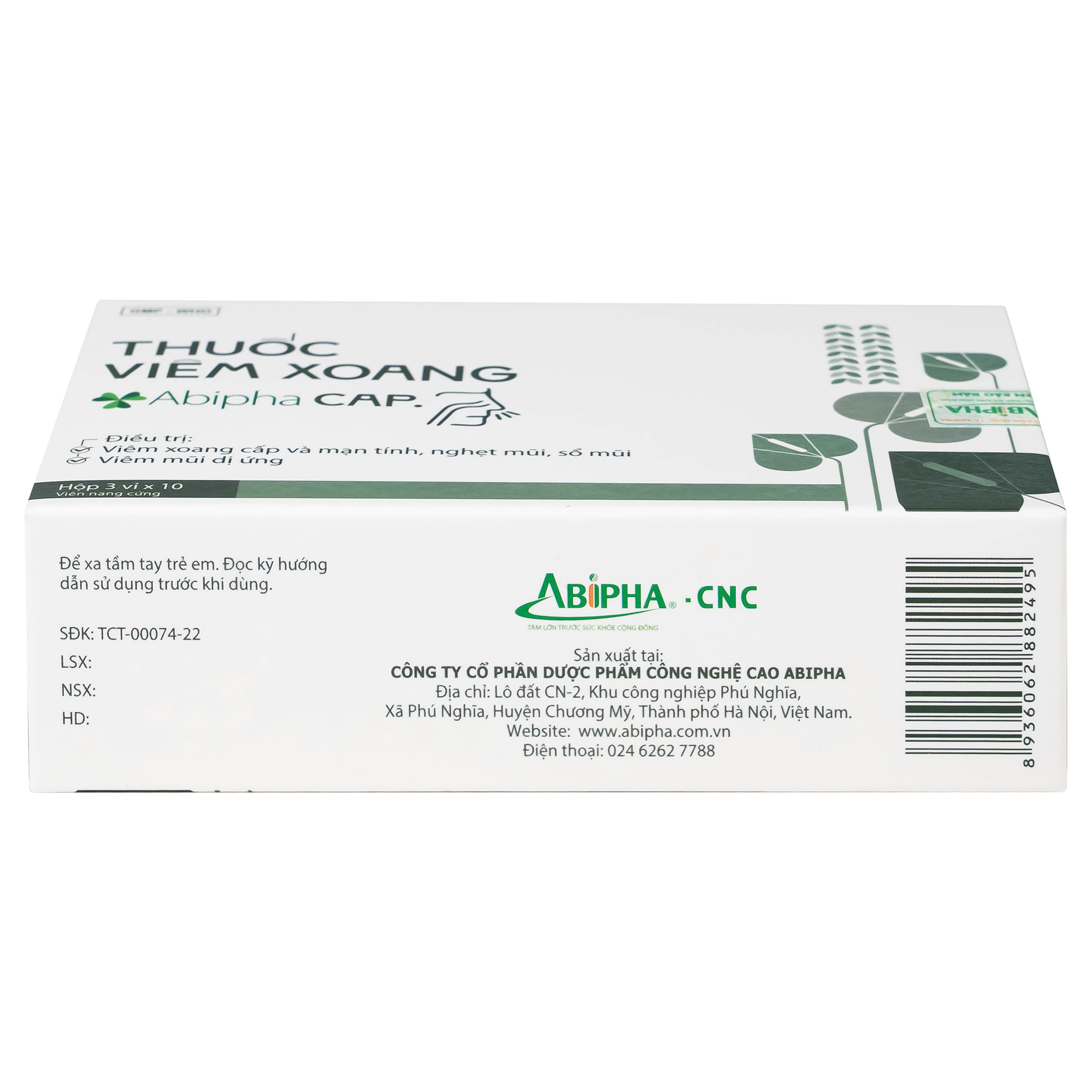 Thuốc viêm xoang Abipha Cap điều trị viêm xoang, nghẹt mũi, sổ mũi, viêm mũi dị ứng (3 vỉ x 10 viên)