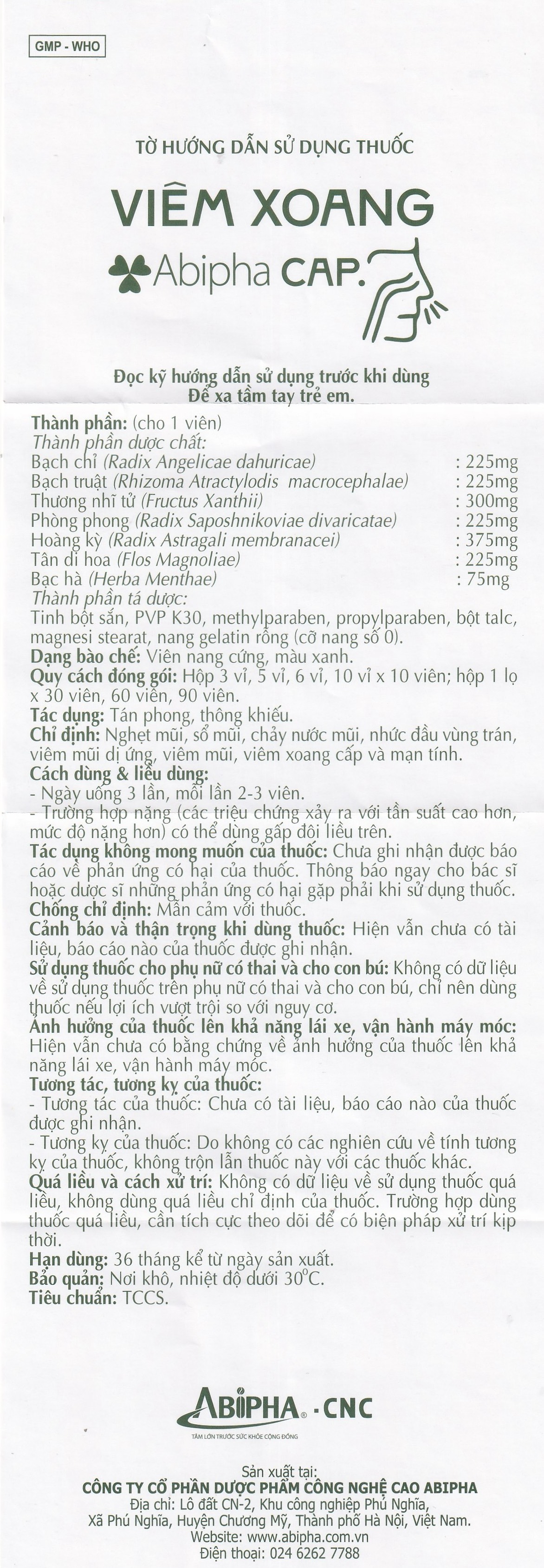 Thuốc viêm xoang Abipha Cap điều trị viêm xoang, nghẹt mũi, sổ mũi, viêm mũi dị ứng (3 vỉ x 10 viên)