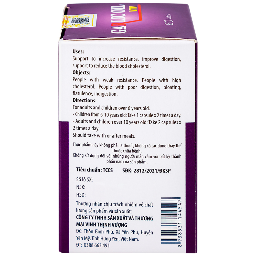 Viên dầu tỏi tía và tinh chất tỏi đen hỗ trợ giảm mỡ máu, tăng cường sức đề kháng Garlic Oil VTV (60 viên)