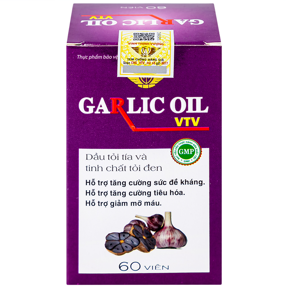 Viên dầu tỏi tía và tinh chất tỏi đen hỗ trợ giảm mỡ máu, tăng cường sức đề kháng Garlic Oil VTV (60 viên)