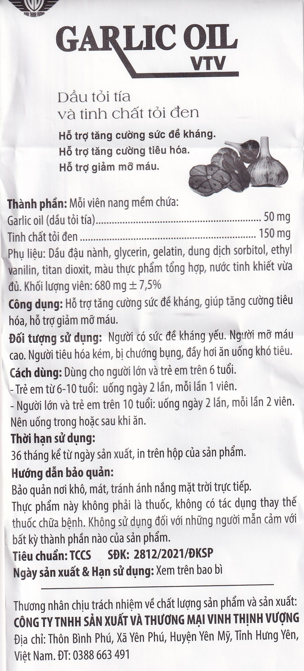 Viên dầu tỏi tía và tinh chất tỏi đen hỗ trợ giảm mỡ máu, tăng cường sức đề kháng Garlic Oil VTV (60 viên)