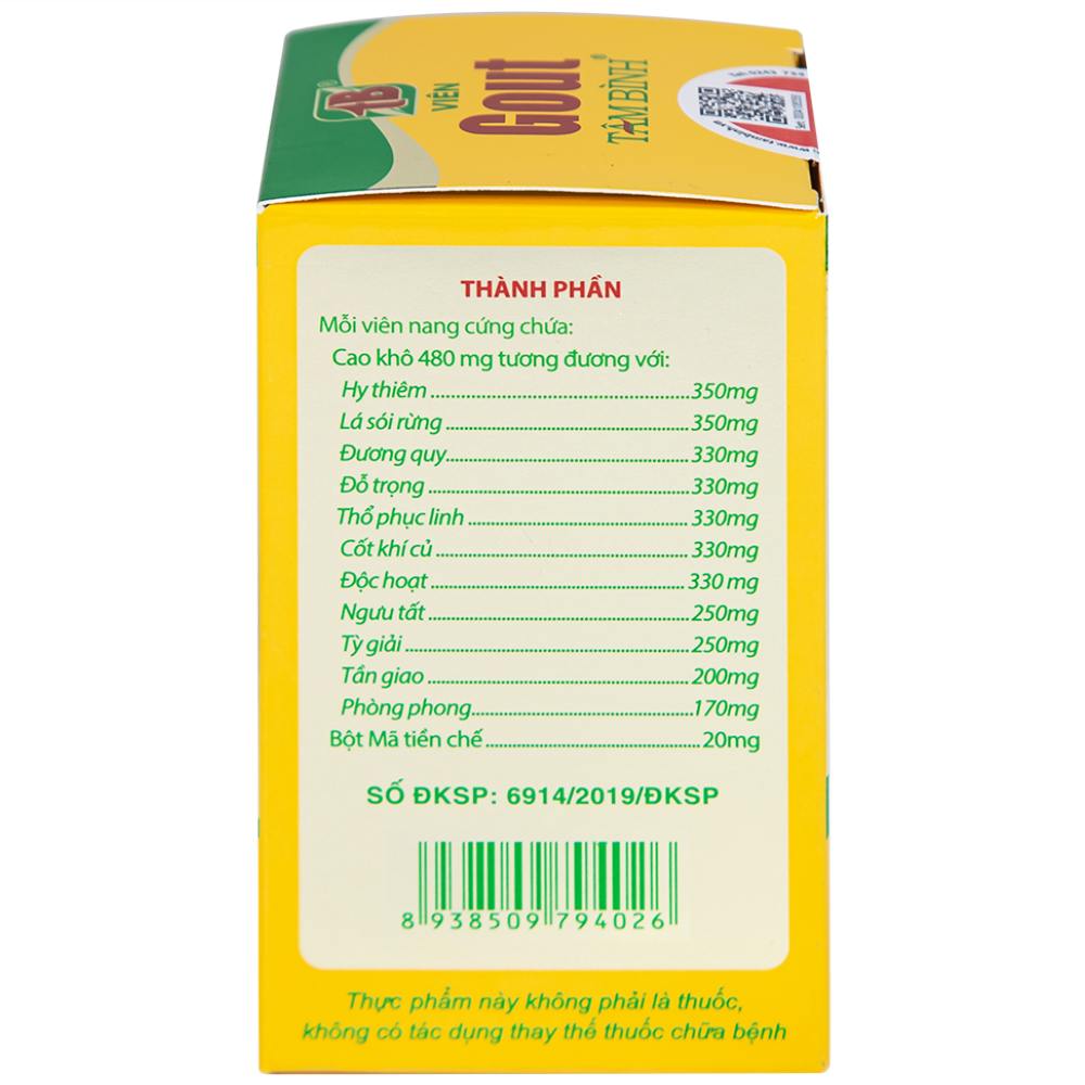 Viên hỗ trợ giảm triệu chứng đau do gút Gout Tâm Bình (60 viên)