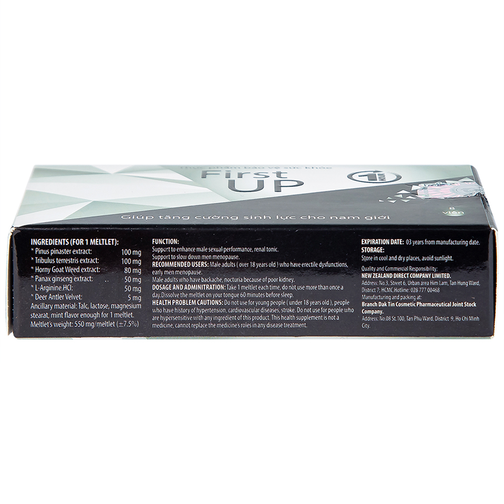 Viên ngậm hỗ trợ tăng cường sinh lực cho nam giới First Up 1 Hour (2 vỉ x 4 viên)