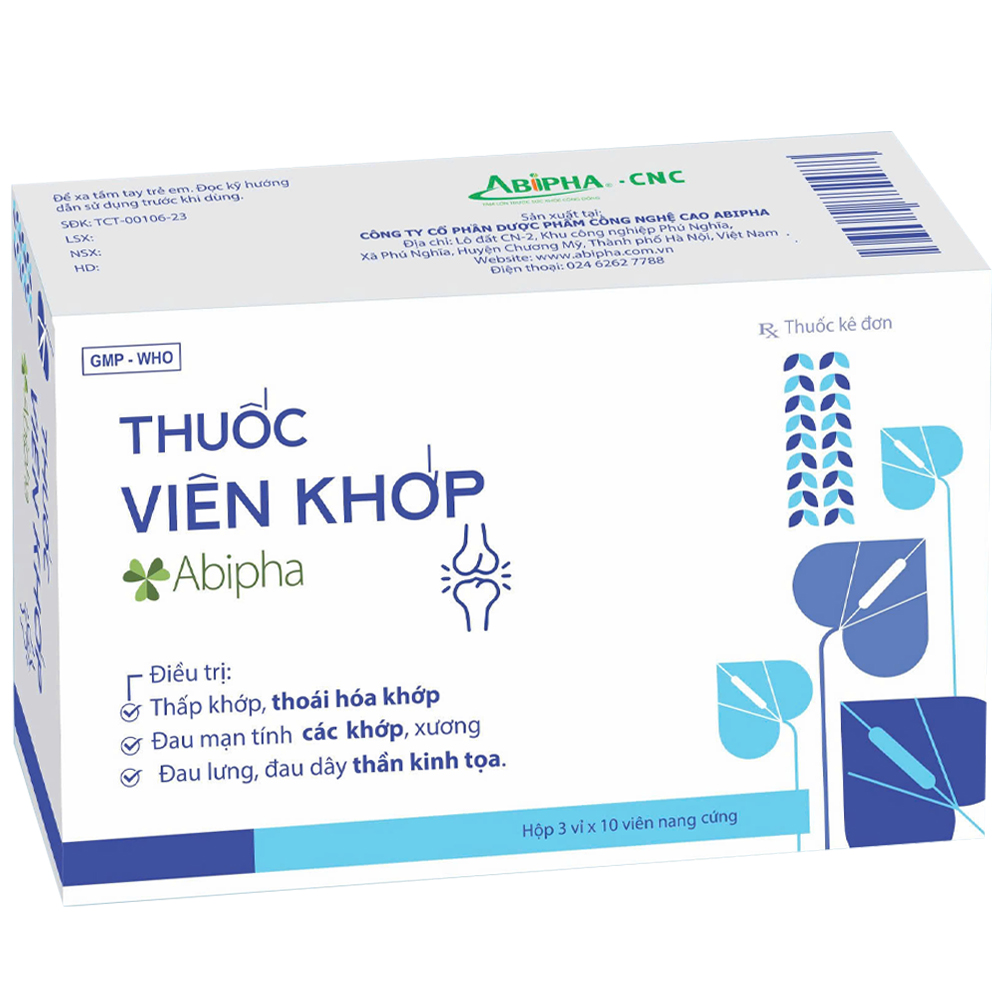 Viên khớp Abipha điều trị thấp khớp, viêm khớp, thoái hóa khớp, đau mạn tính các khớp (3 vỉ x 10 viên)