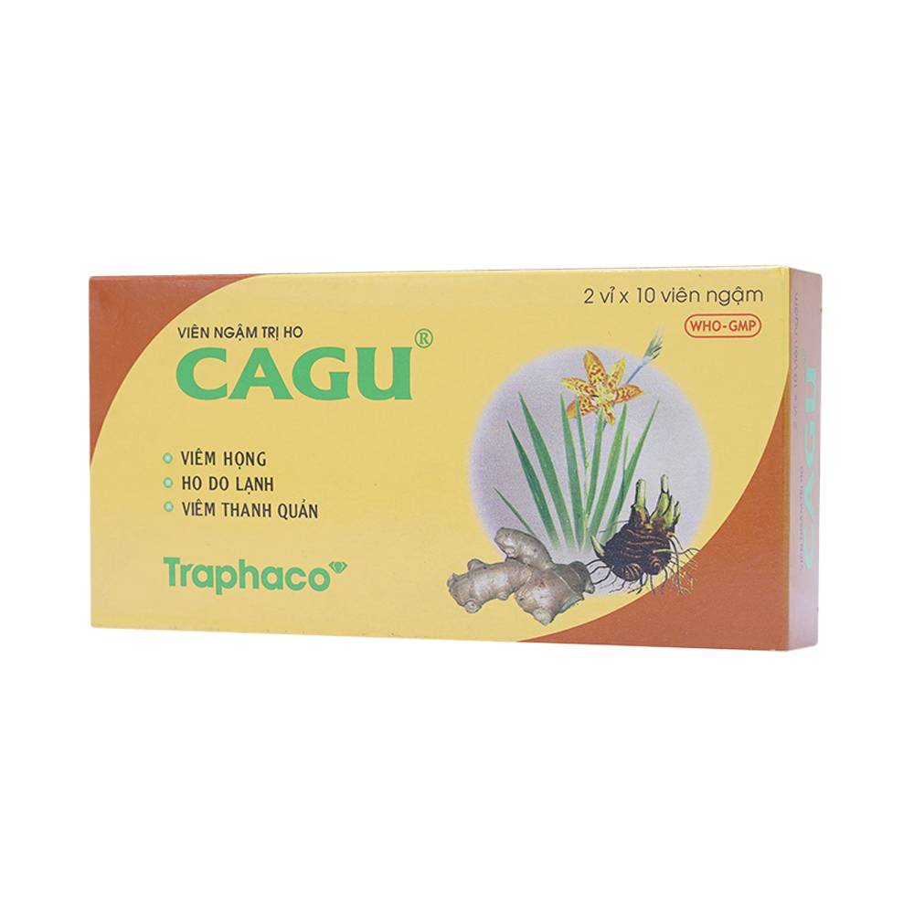 Viên ngậm Cagu Traphaco điều trị viêm họng, ho do lạnh, viêm thanh quản (2 vỉ x 10 viên)