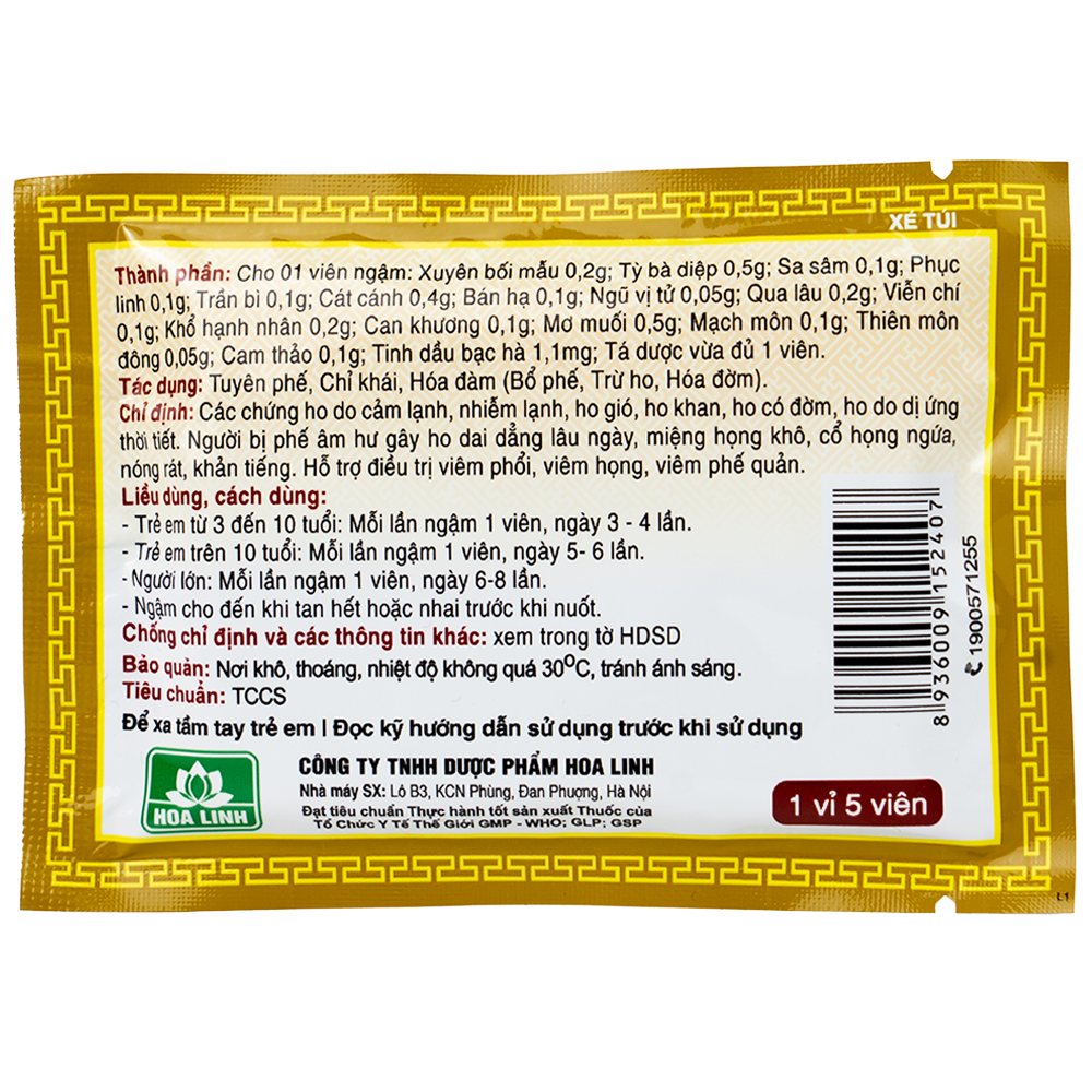 Viên ngậm ho bổ phế Bảo Thanh không đường dùng giảm các chứng ho do cảm lạnh, nhiễm lạnh (20 vỉ x 5 viên)