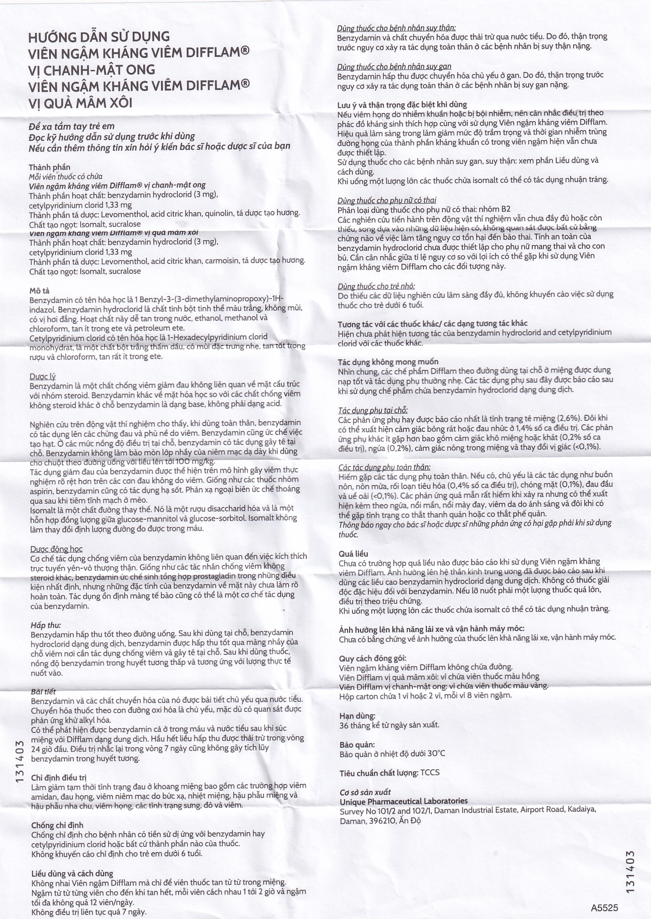 Viên ngậm kháng viêm Difflam vị chanh Unique Pharma hỗ trợ điều trị viêm amidan, đau họng (1 vỉ x 8 viên)