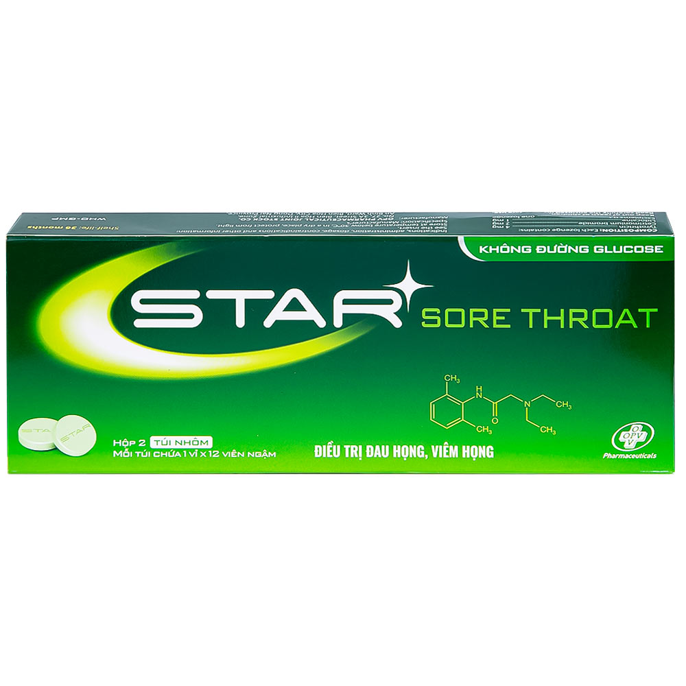 Viên ngậm Star Sore Throat OPV không đường điều trị đau họng, viêm họng (2 vỉ x 12 viên)