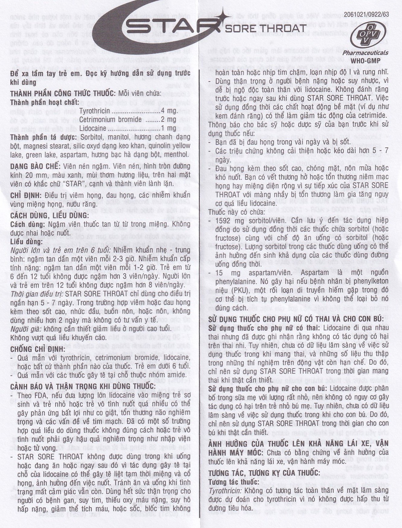 Viên ngậm Star Sore Throat OPV không đường điều trị đau họng, viêm họng (2 vỉ x 12 viên)