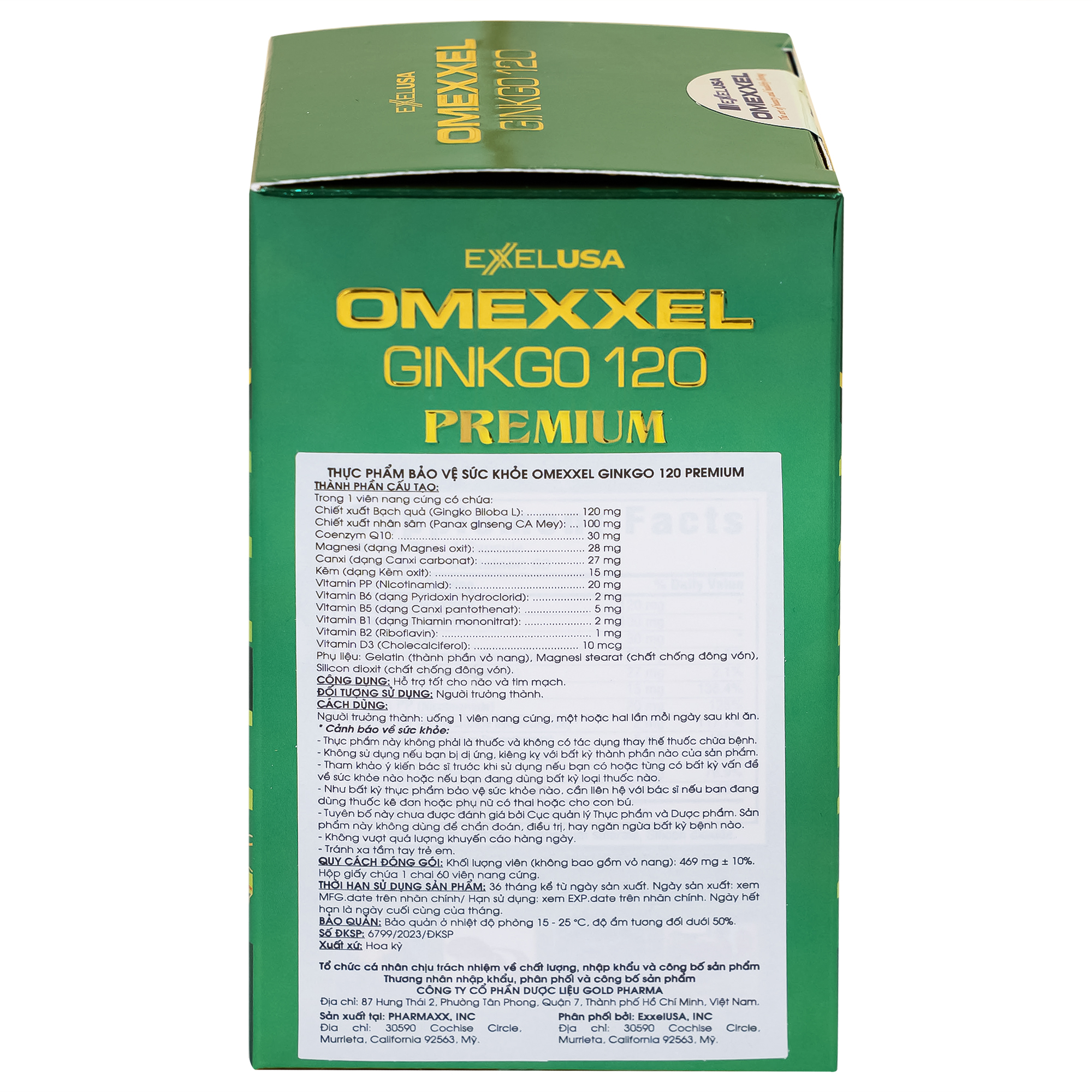 Viên uống hỗ trợ tốt cho não và tim mạch Omexxel Ginkgo 120 Premium (60 viên)