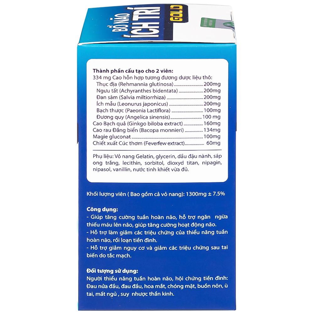 Viên uống tăng cường tuần hoàn não, giảm rối loạn tiền đình Bổ Não Ích Trí Gold (60 viên)