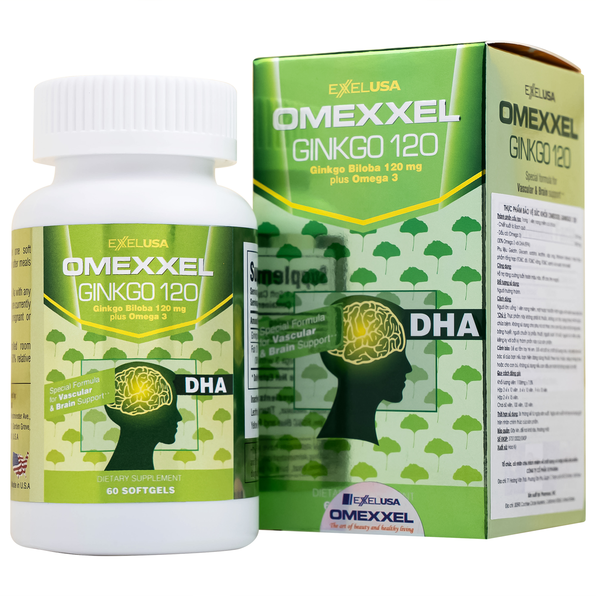 Viên uống hỗ trợ tăng tuần hoàn não, tốt cho tim mạch Omexxel Ginkgo 120 (60 viên)