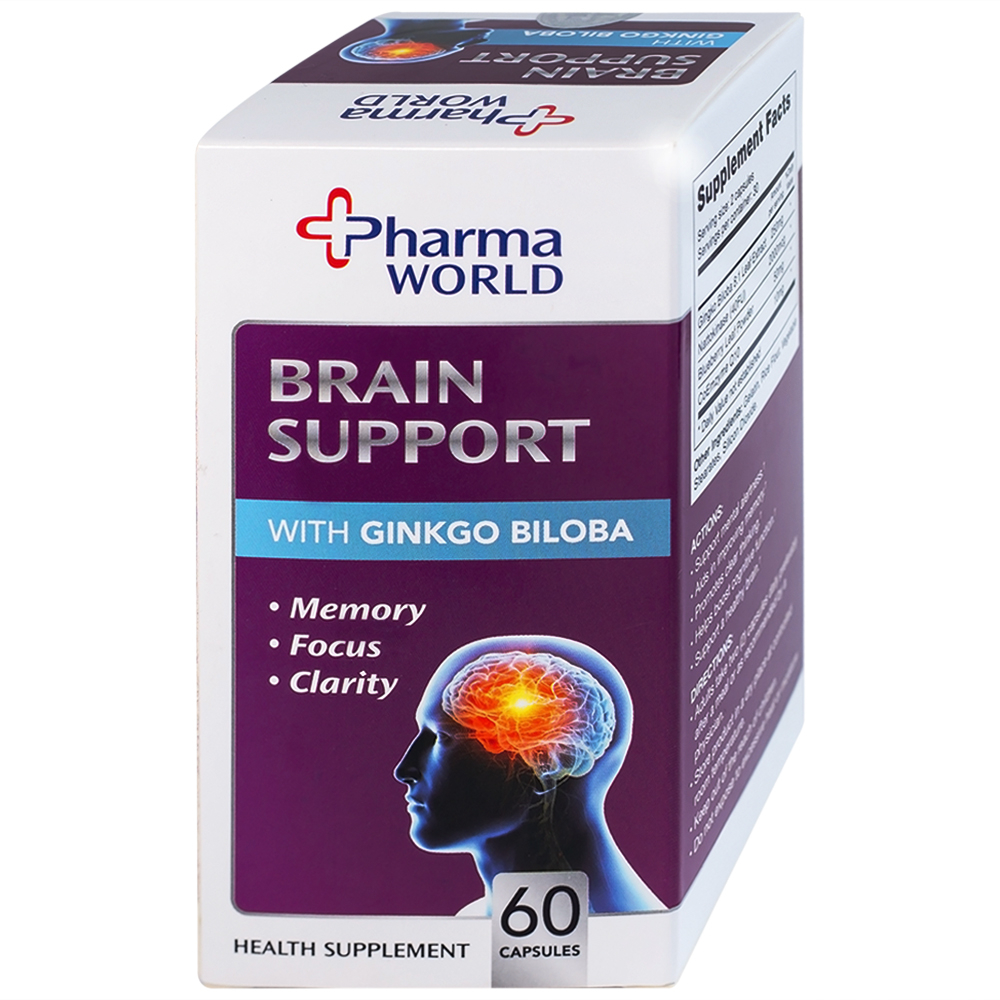 Viên uống bổ não, hỗ trợ cải thiện suy giảm trí nhớ Brain Support Pharma World (60 viên)