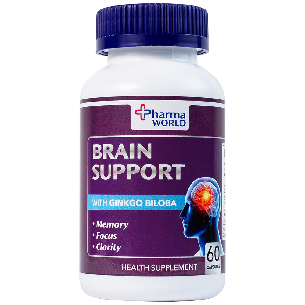 Viên uống bổ não, hỗ trợ cải thiện suy giảm trí nhớ Brain Support Pharma World (60 viên)