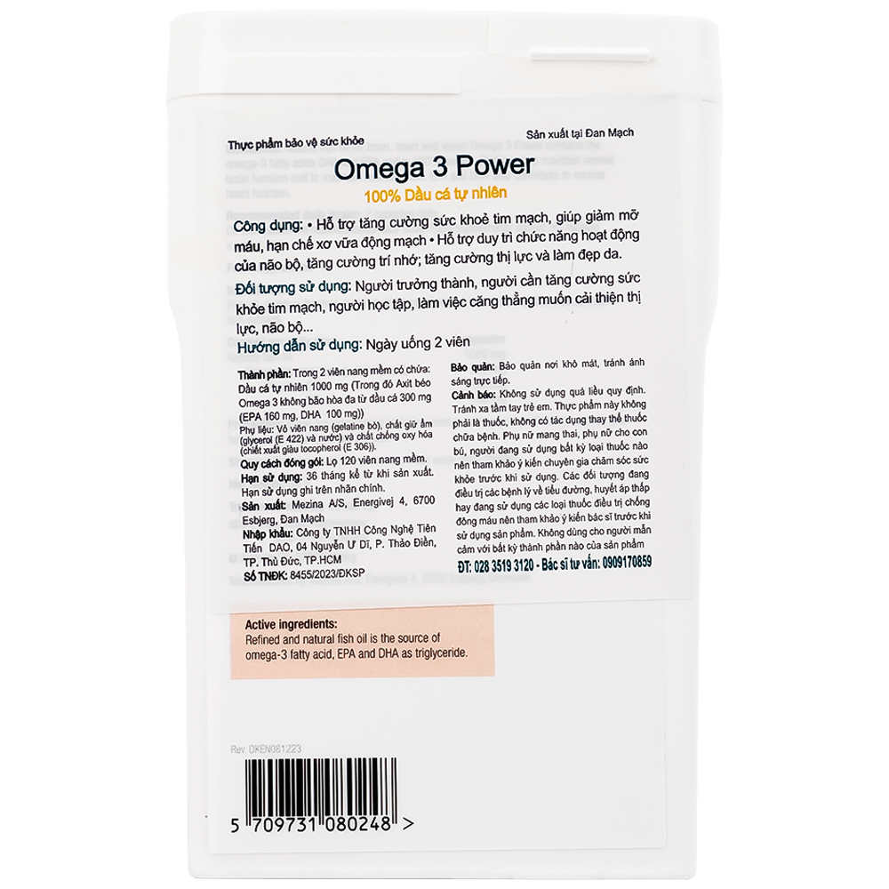 Viên uống hỗ trợ sức khoẻ tim mạch, giảm mỡ máu, tốt cho não và thị lực Omega 3 Power DAO Nordic Health (120 viên)