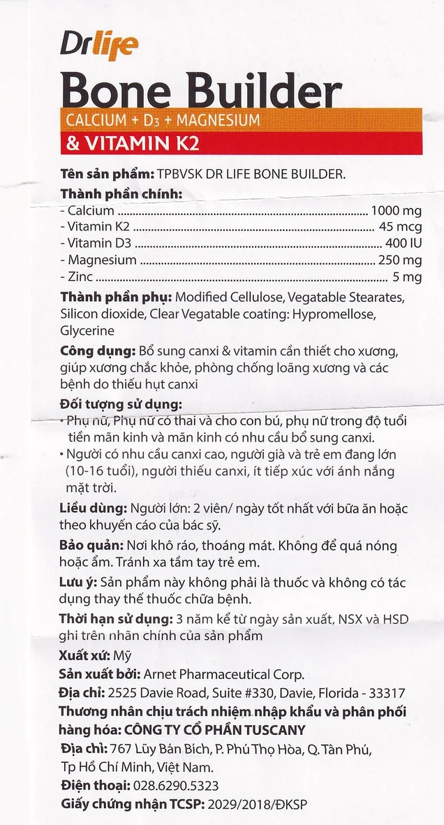 Viên uống bổ sung canxi và vitamin cho xương, phòng chống loãng xương Bone Builder Drlife (60 viên)