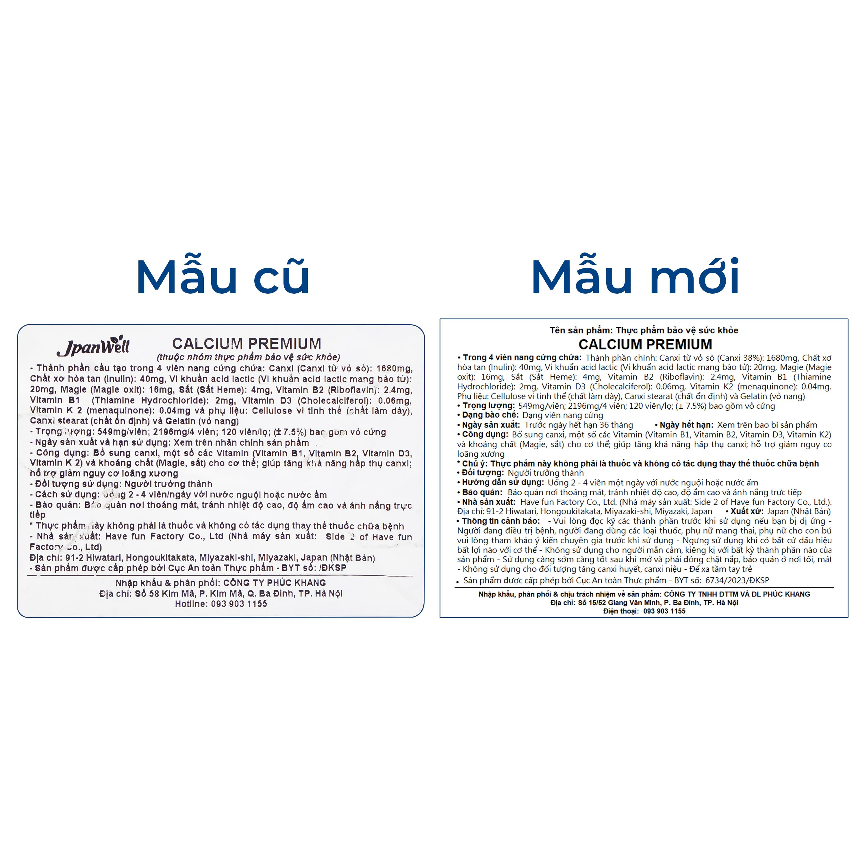 Viên bổ sung canxi, khoáng chất giảm nguy cơ loãng xương Calcium Premium JpanWell (120 viên)