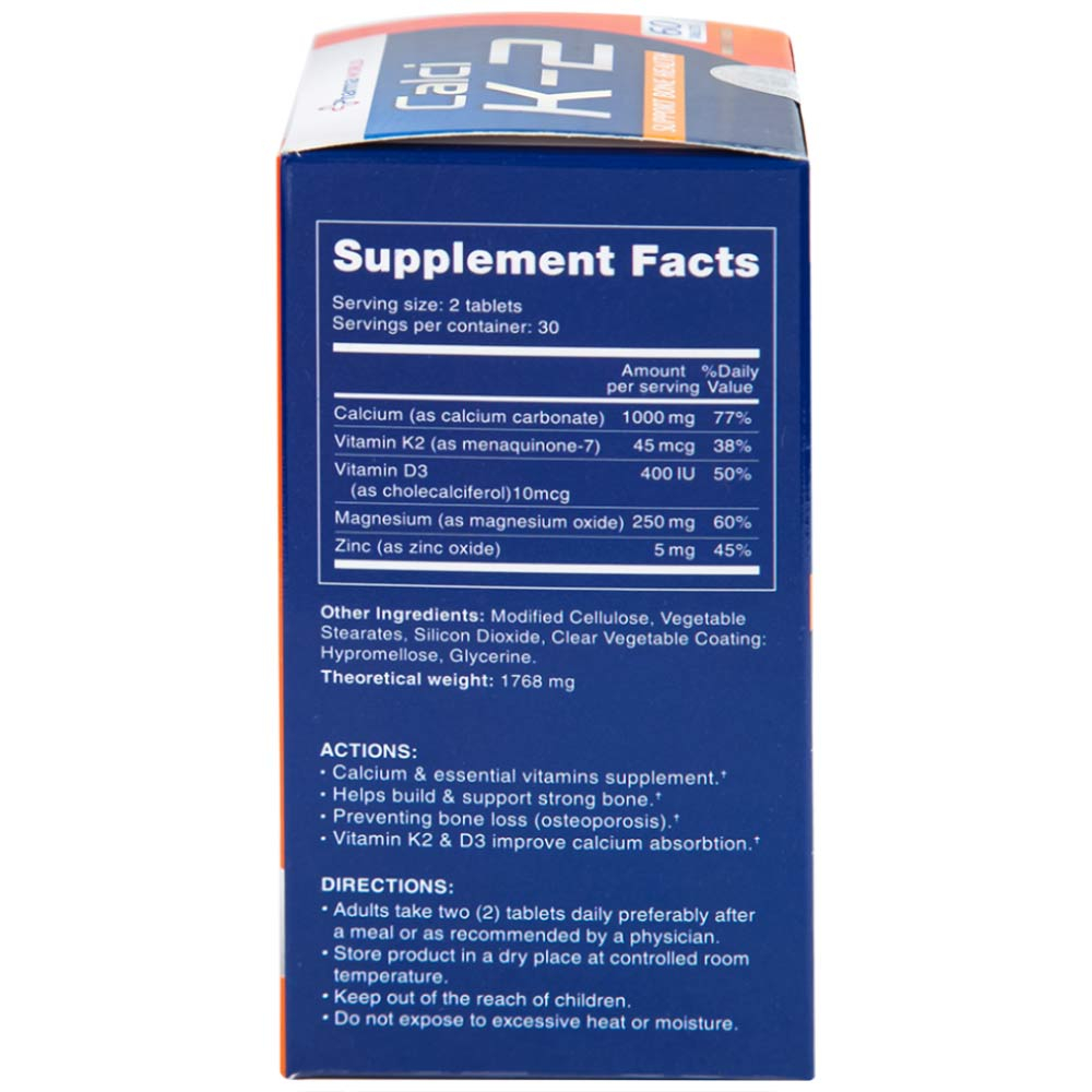 Viên uống bổ sung canxi, hỗ trợ giảm nguy cơ loãng xương Calci K-2 Pharma World (60 viên)
