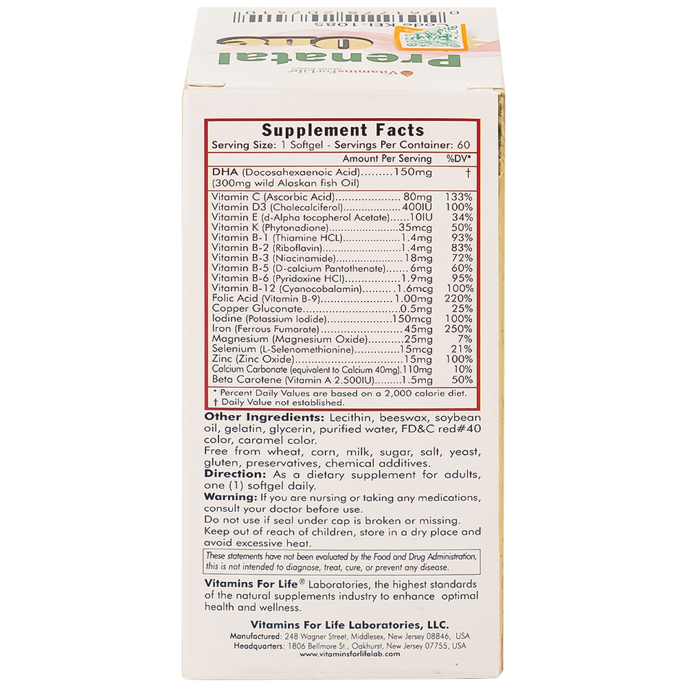 Viên uống bổ sung vitamin và khoáng chất cho phụ nữ mang thai và sau sinh Prenatal One Vitamins For Life (60 viên)