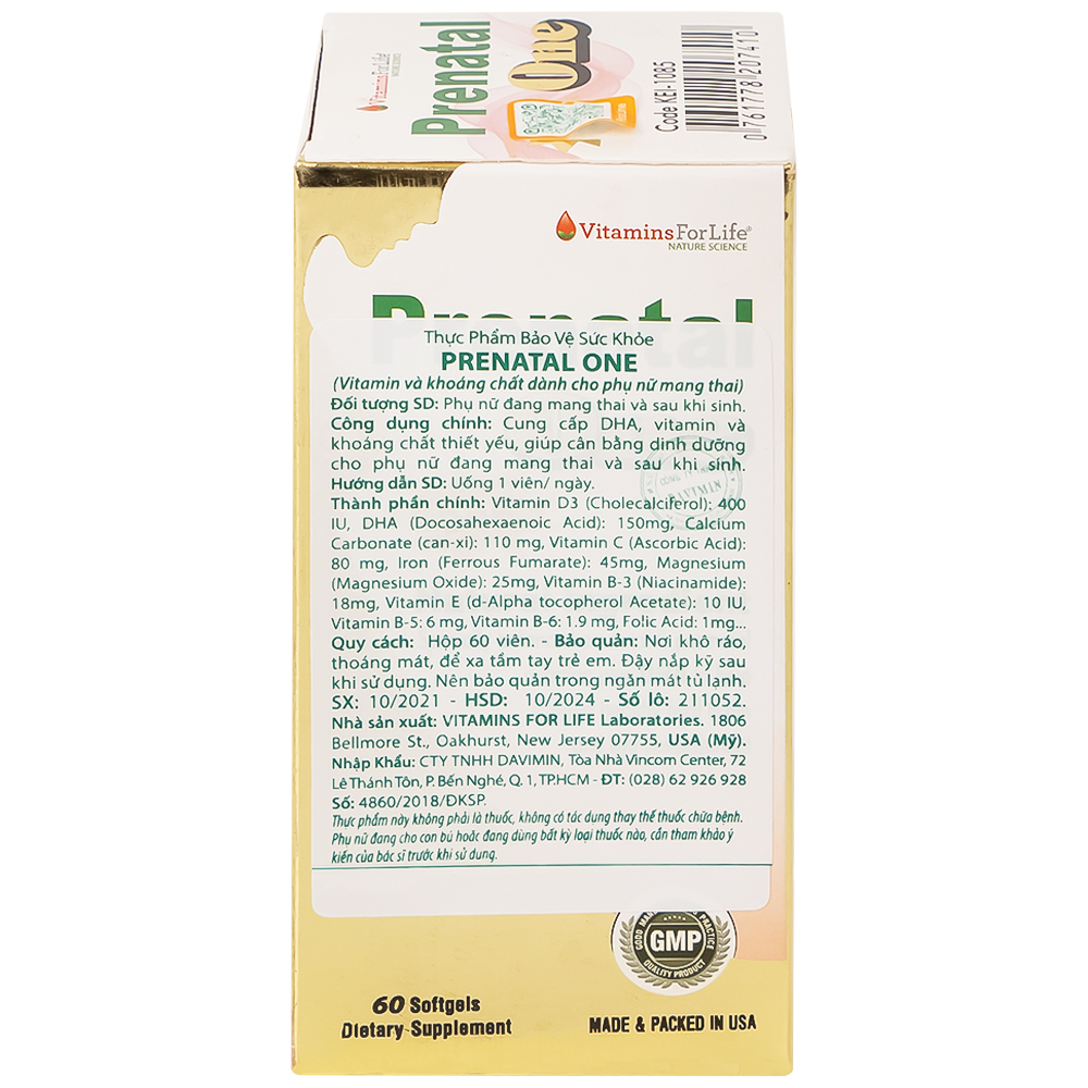 Viên uống bổ sung vitamin và khoáng chất cho phụ nữ mang thai và sau sinh Prenatal One Vitamins For Life (60 viên)