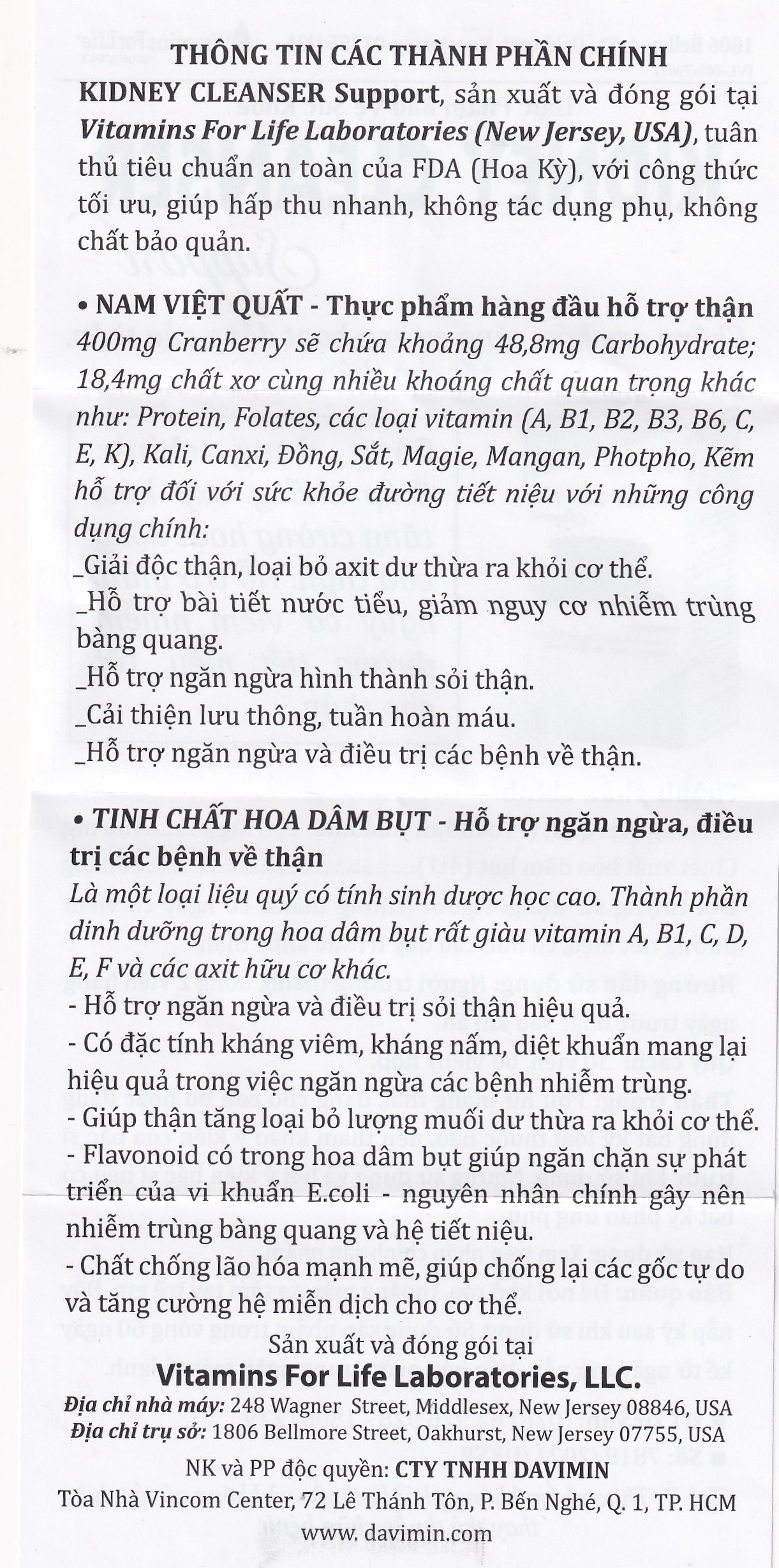Viên uống bổ thận, hỗ trợ giảm nguy cơ viêm đường tiết niệu Kidney Cleanser Support Vitamins For Life (30 viên)