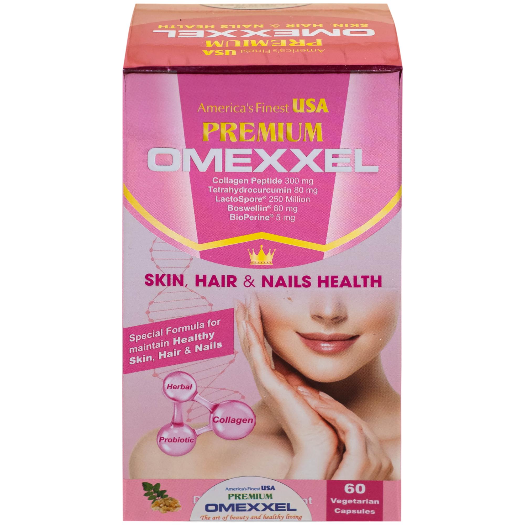 Viên uống bổ sung collagen, giúp làm đẹp da, tóc, móng chắc khỏe Premium Omexxel Skin Hair & Nails Health (60 viên)