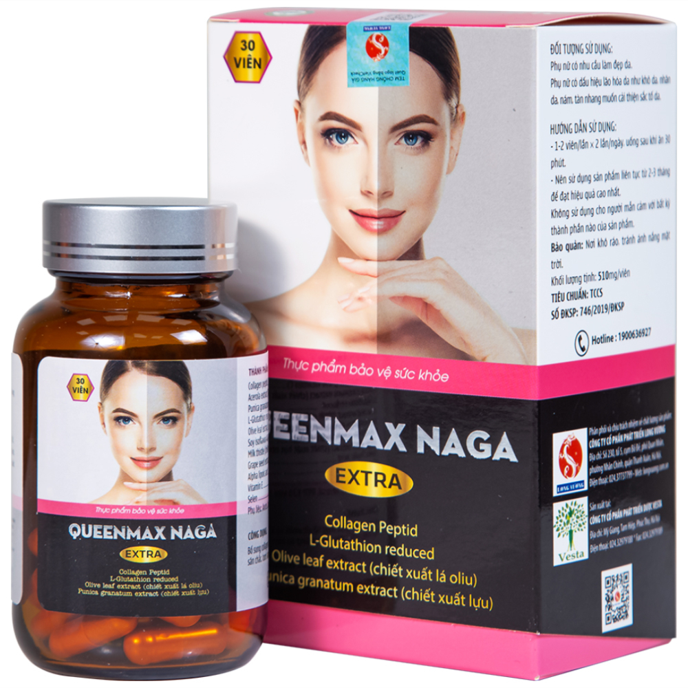 Viên uống bổ sung collagen giúp da săn chắc, tươi sáng Queenmax Naga Extra Vesta (30 viên)