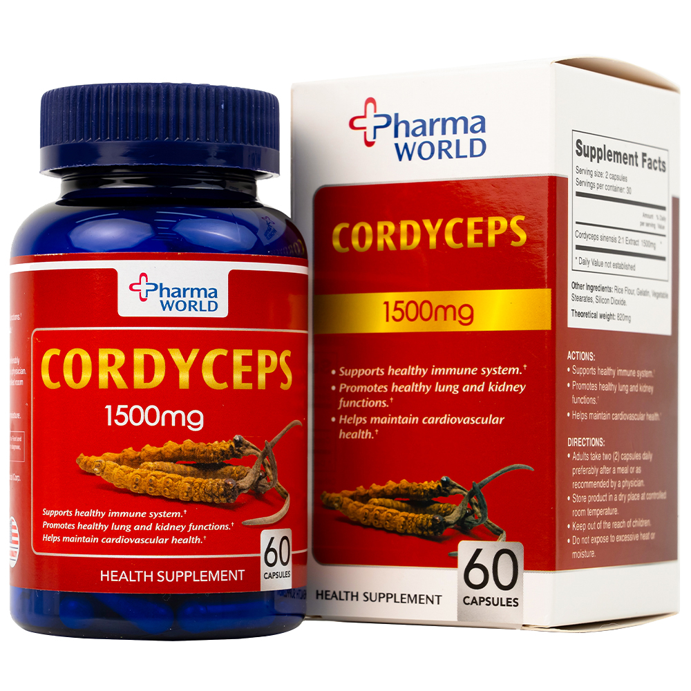 Viên uống Đông Trùng Hạ Thảo giúp tăng cường sức khỏe Cordyceps 1500mg Pharma World (60 viên)