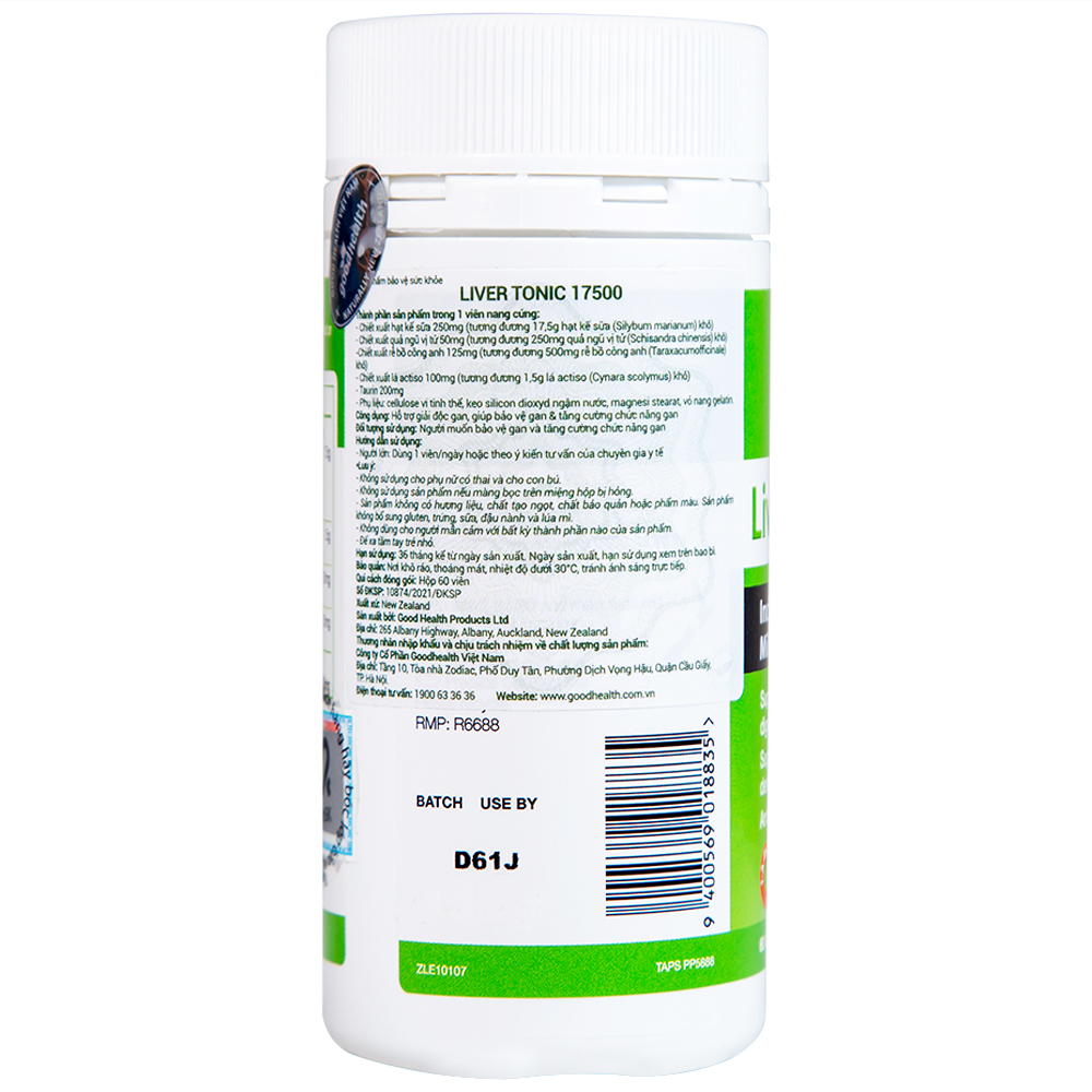 Viên uống hỗ trợ giải độc gan, bảo vệ gan Liver Tonic 17500 GoodHealth (60 viên)