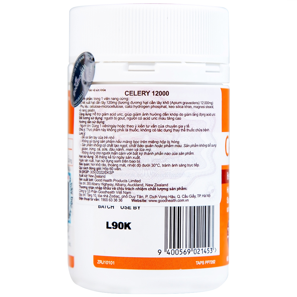 Viên uống hỗ trợ giảm acid uric cho người bị gout Celery 12000 GoodHealth (60 viên)