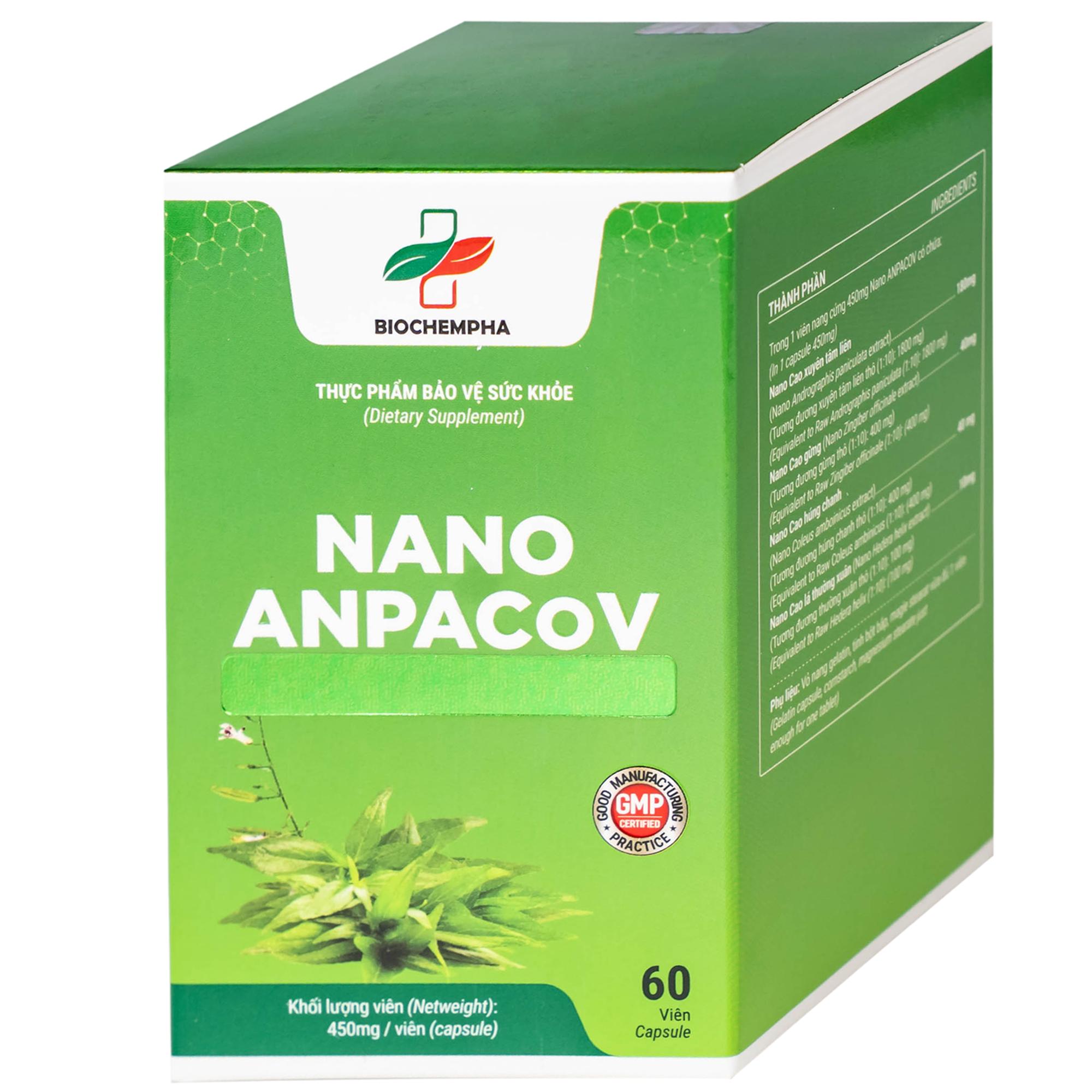 Viên uống giảm ho, giảm đờm, đau rát họng, viêm phế quản Nano Anpacov Biochempha (60 viên)