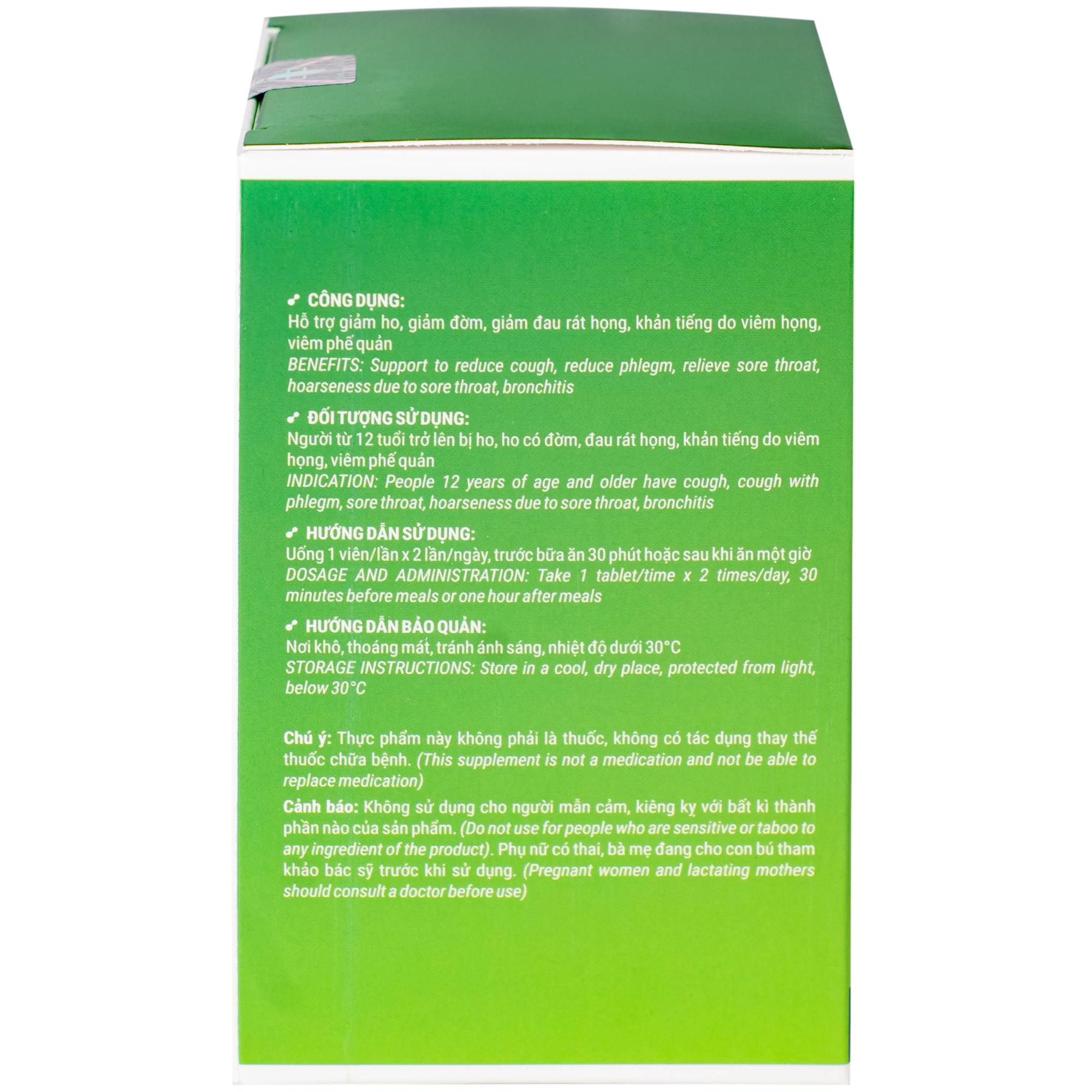 Viên uống giảm ho, giảm đờm, đau rát họng, viêm phế quản Nano Anpacov Biochempha (60 viên)