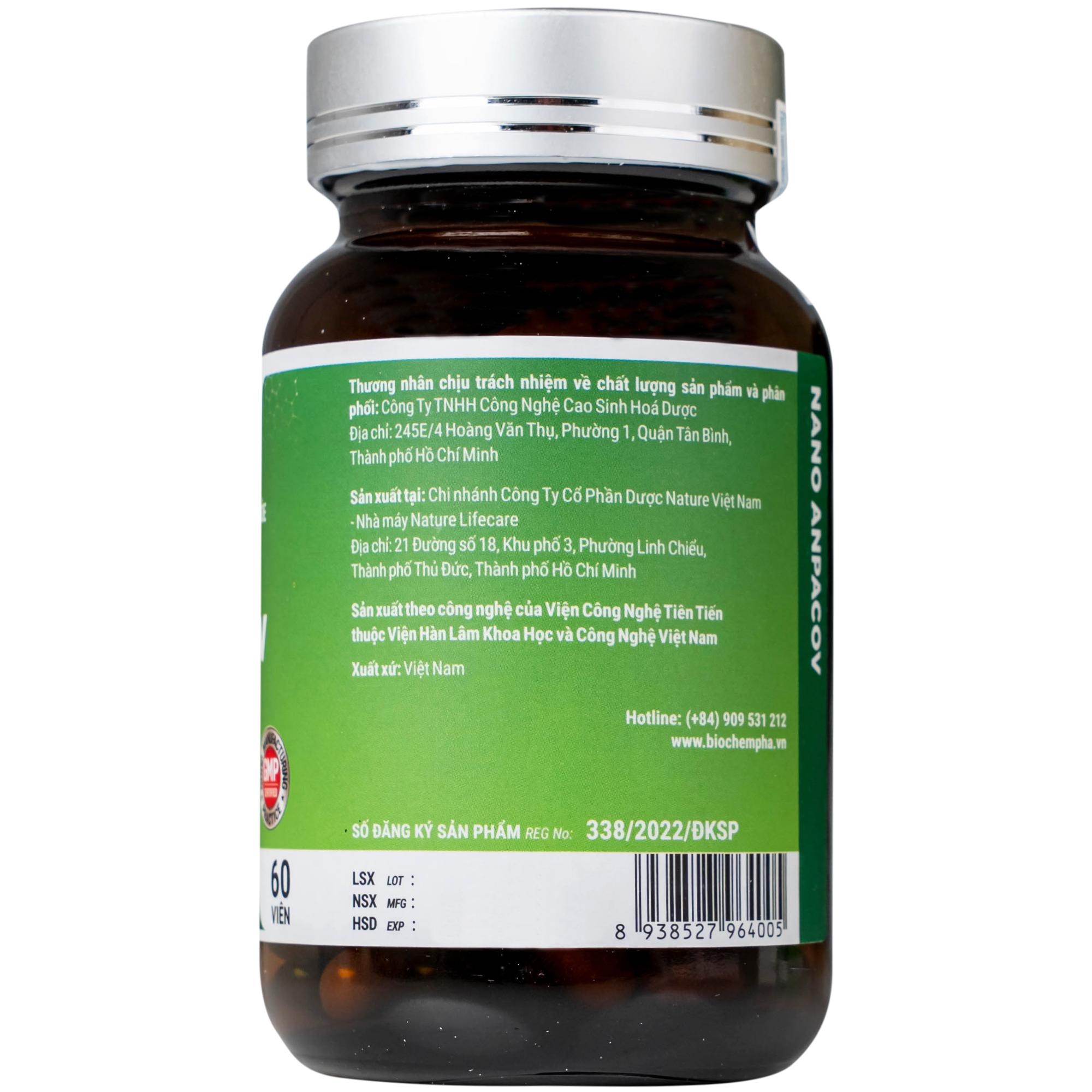 Viên uống giảm ho, giảm đờm, đau rát họng, viêm phế quản Nano Anpacov Biochempha (60 viên)