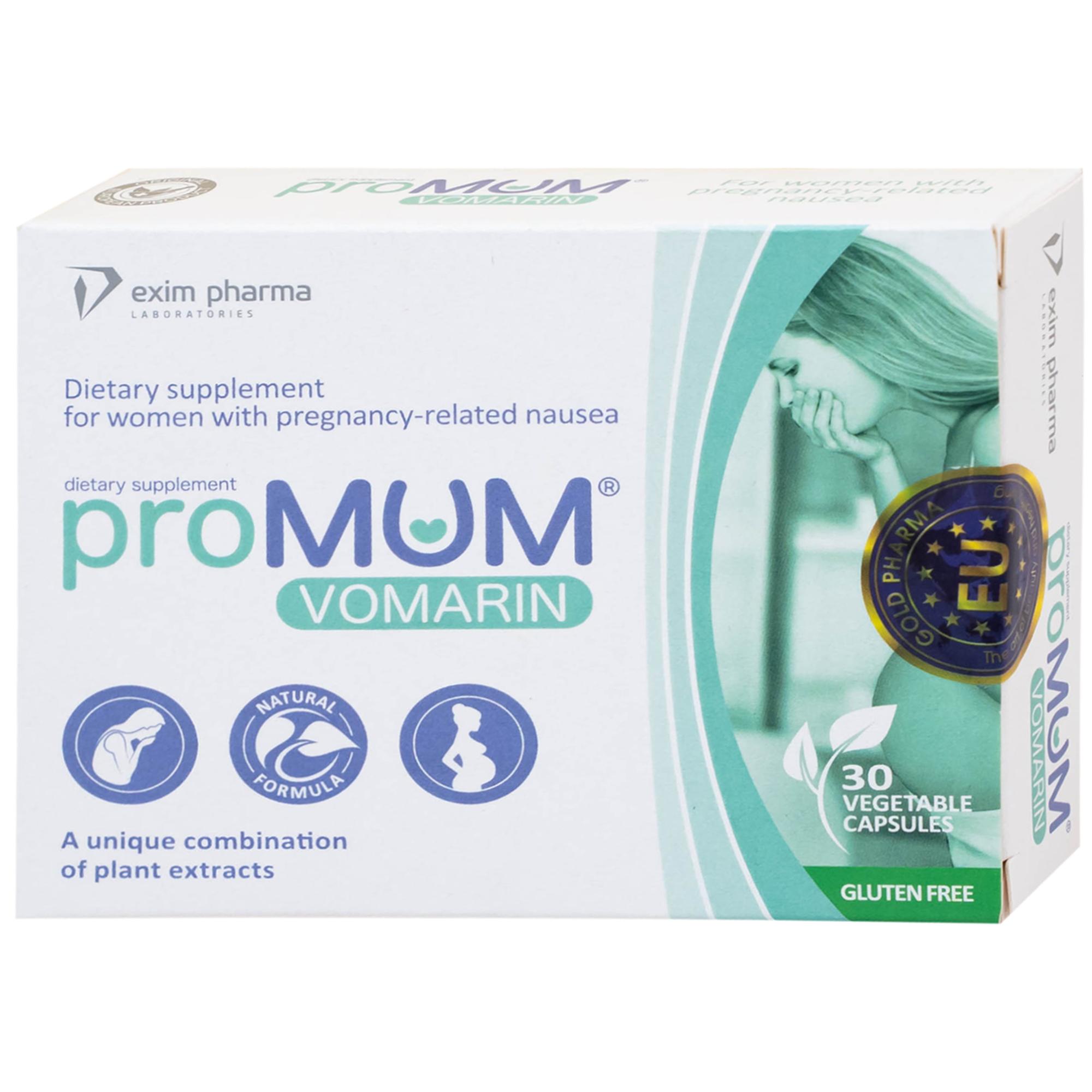 Viên uống hỗ trợ giảm buồn nôn cho phụ nữ mang thai, hỗ trợ tăng tiết sữa mẹ proMUM Vomarin (2 vỉ x 15 viên)