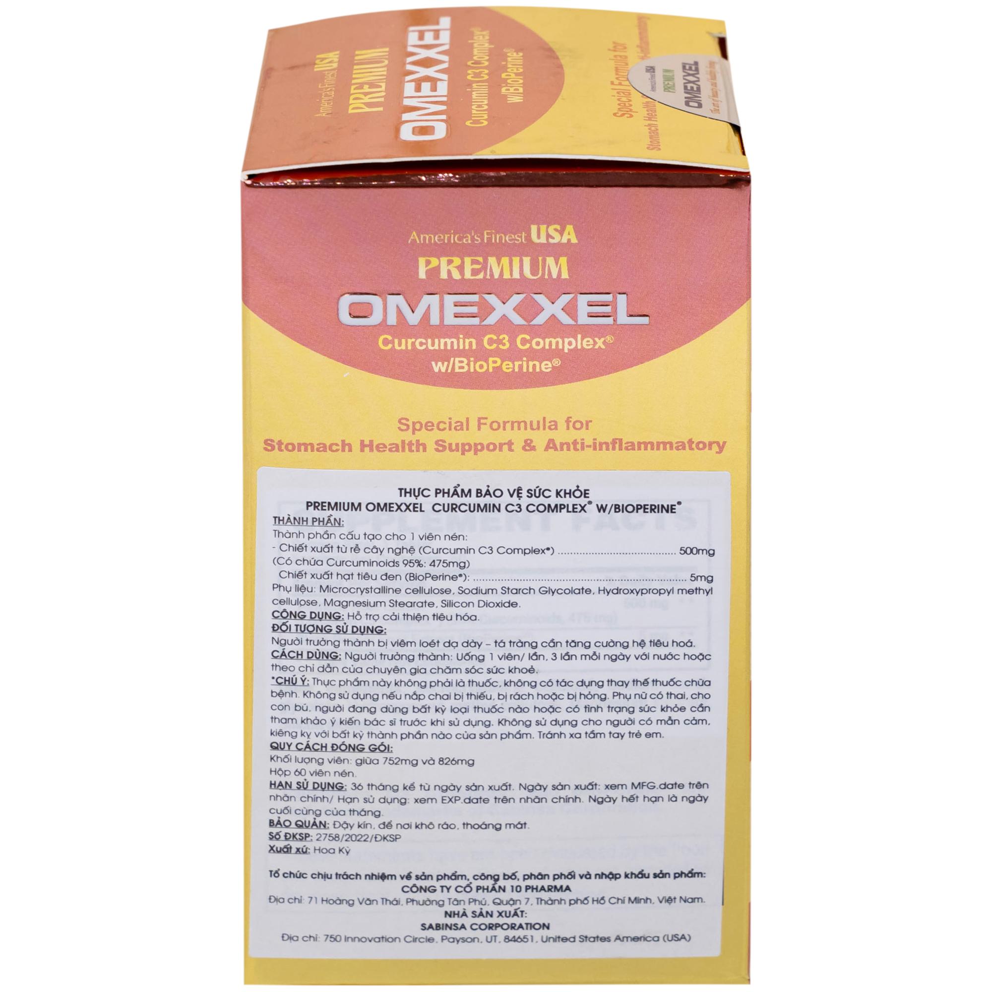Viên uống hỗ trợ cải thiện tiêu hóa Premium Omexxel Curcumin C3 Complex W/Bioperine (60 viên)